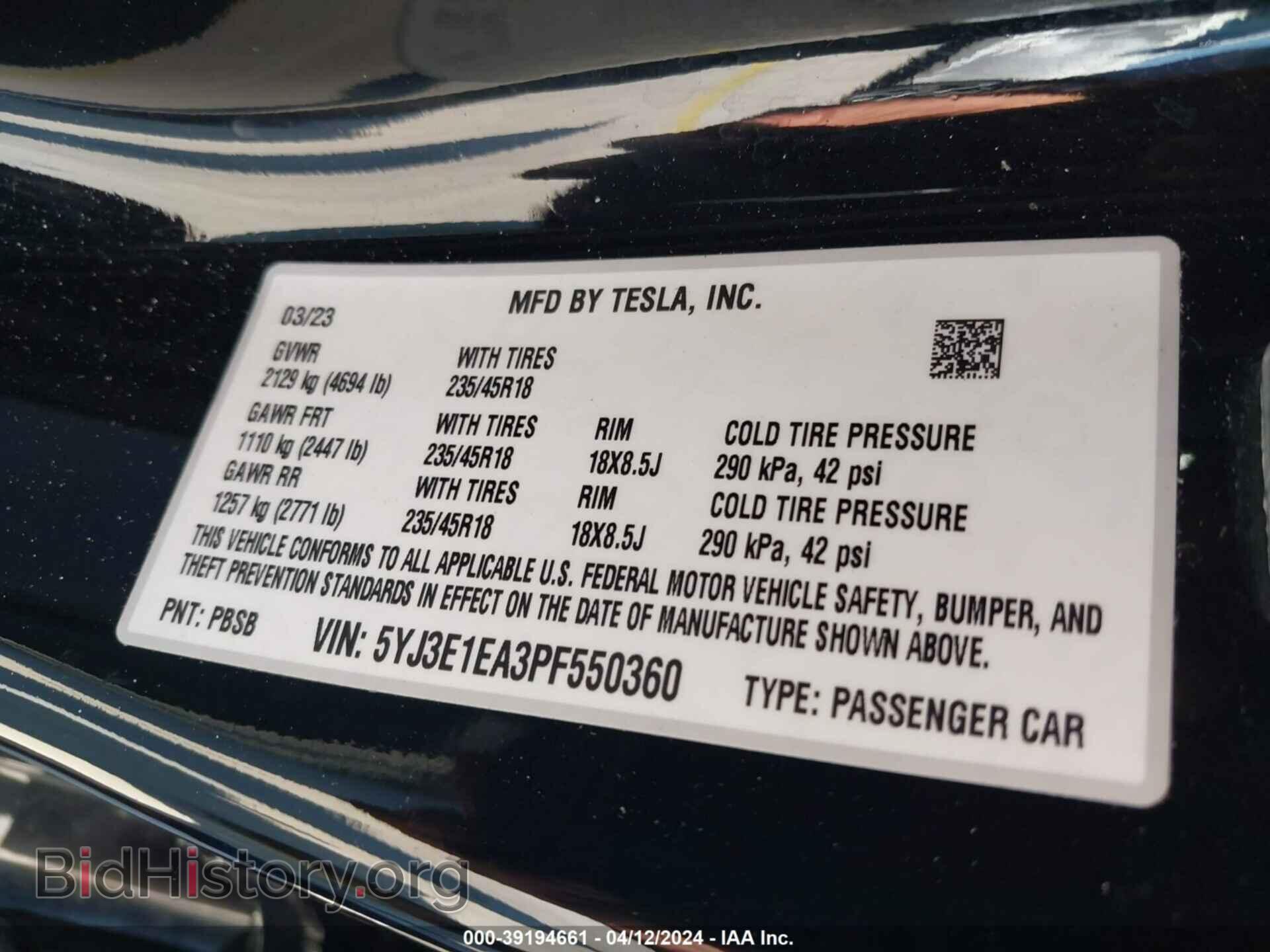 2023 TESLA MODEL 3 - VIN: 5YJ3E1EA3PF550360 - Фото 9