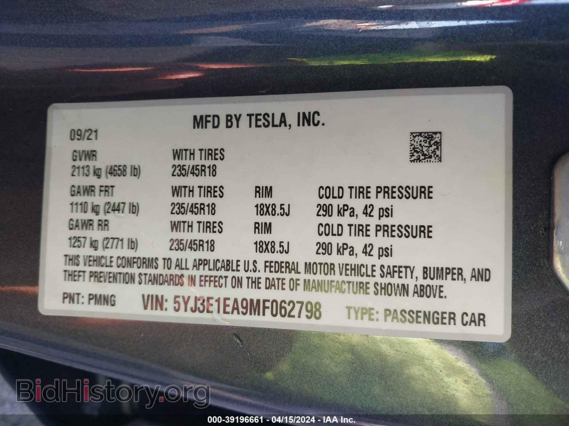 2021 TESLA MODEL 3 - VIN: 5YJ3E1EA9MF062798 - Photo 9