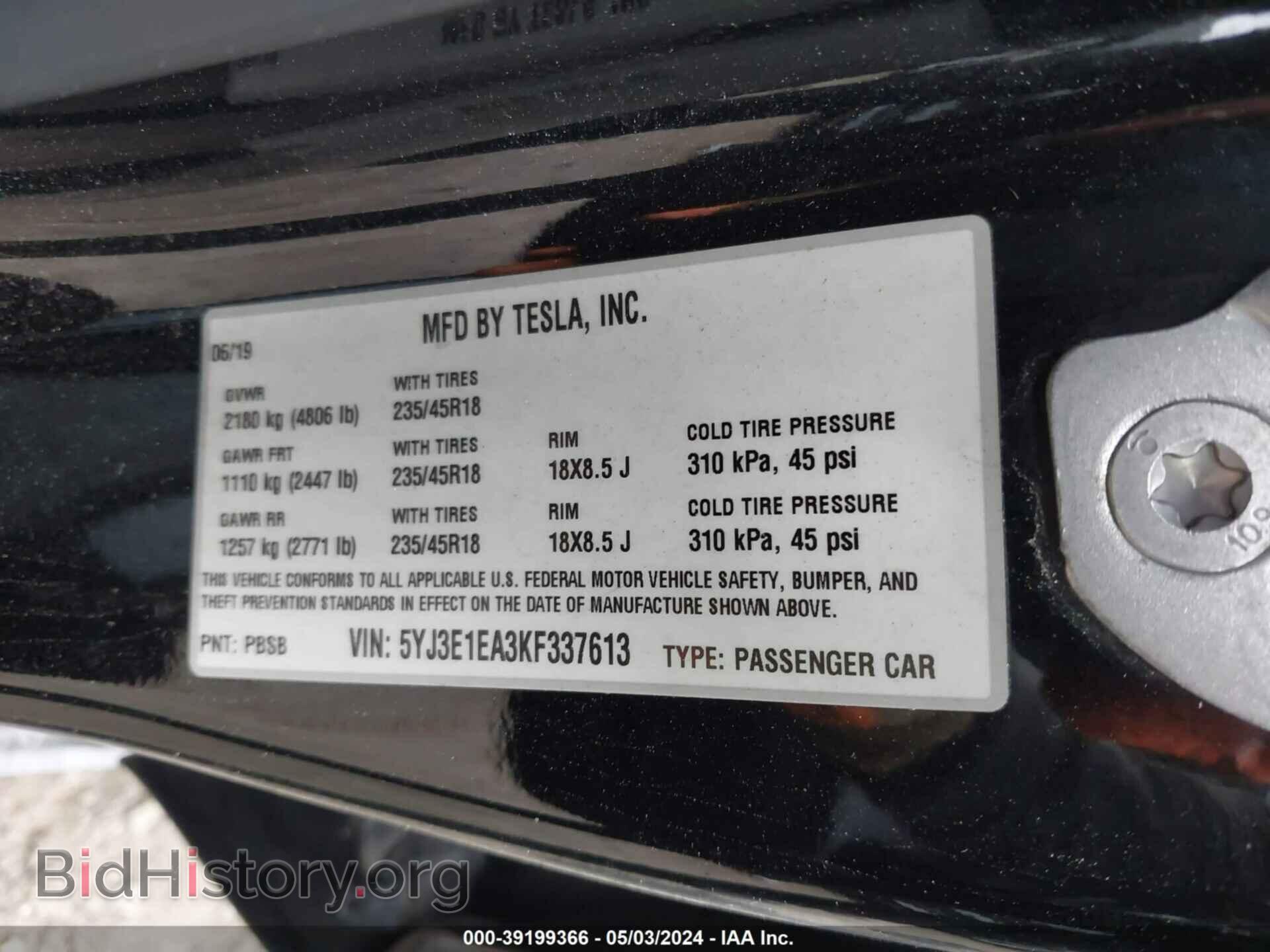 2019 TESLA MODEL 3 - VIN: 5YJ3E1EA3KF337613 - Photo 9