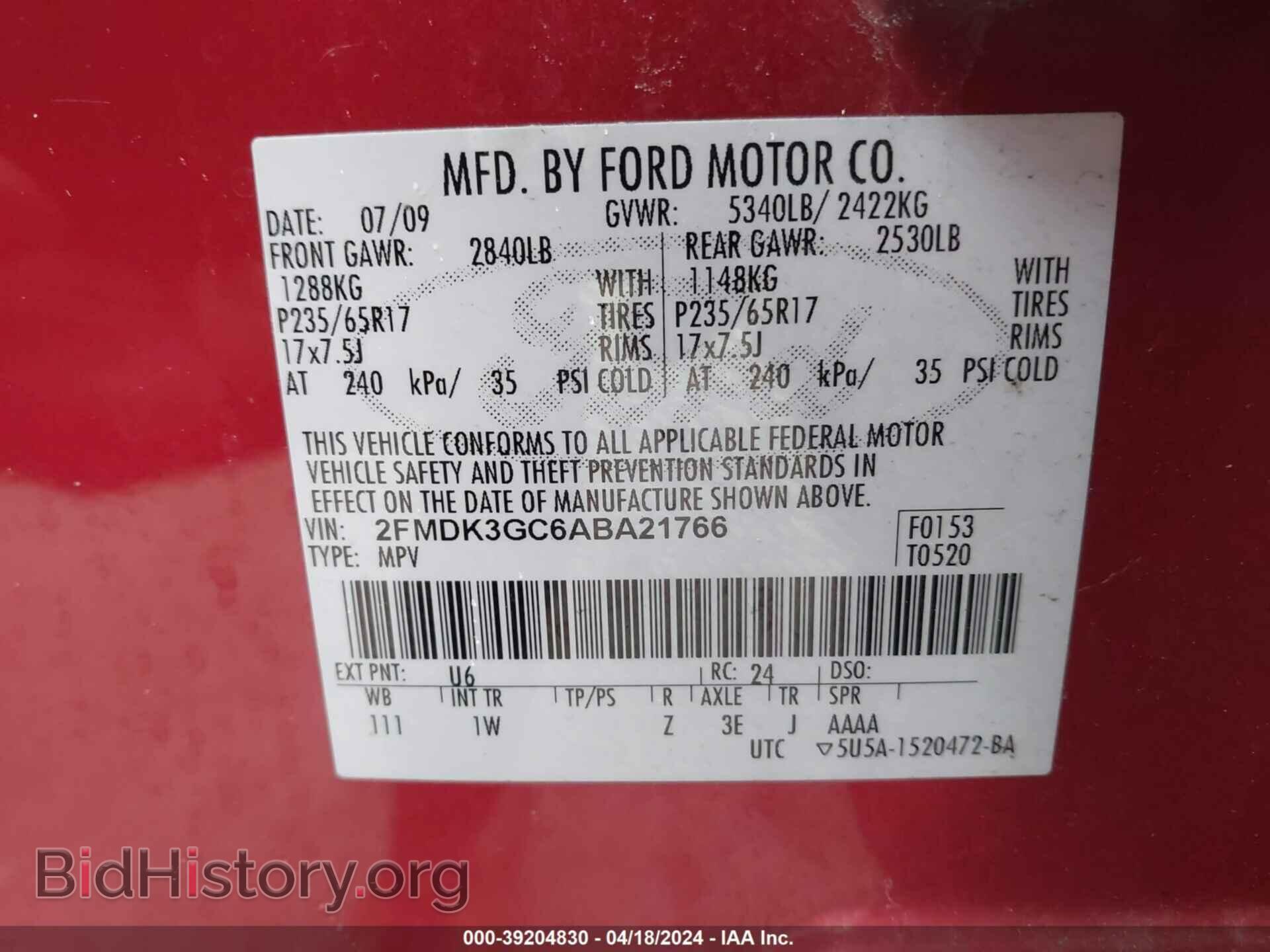 2010 FORD EDGE - VIN: 2FMDK3GC6ABA21766 - Photo 9