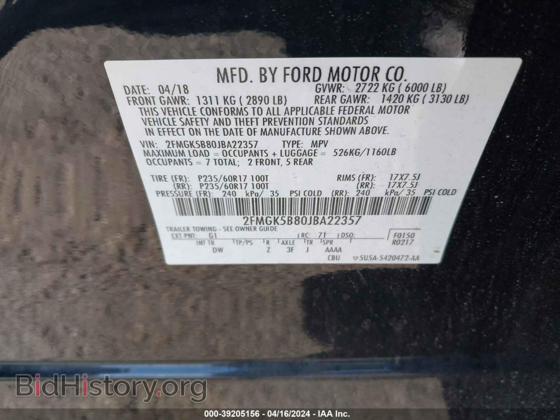 2018 FORD FLEX - VIN: 2FMGK5B80JBA22357 - Photo 9