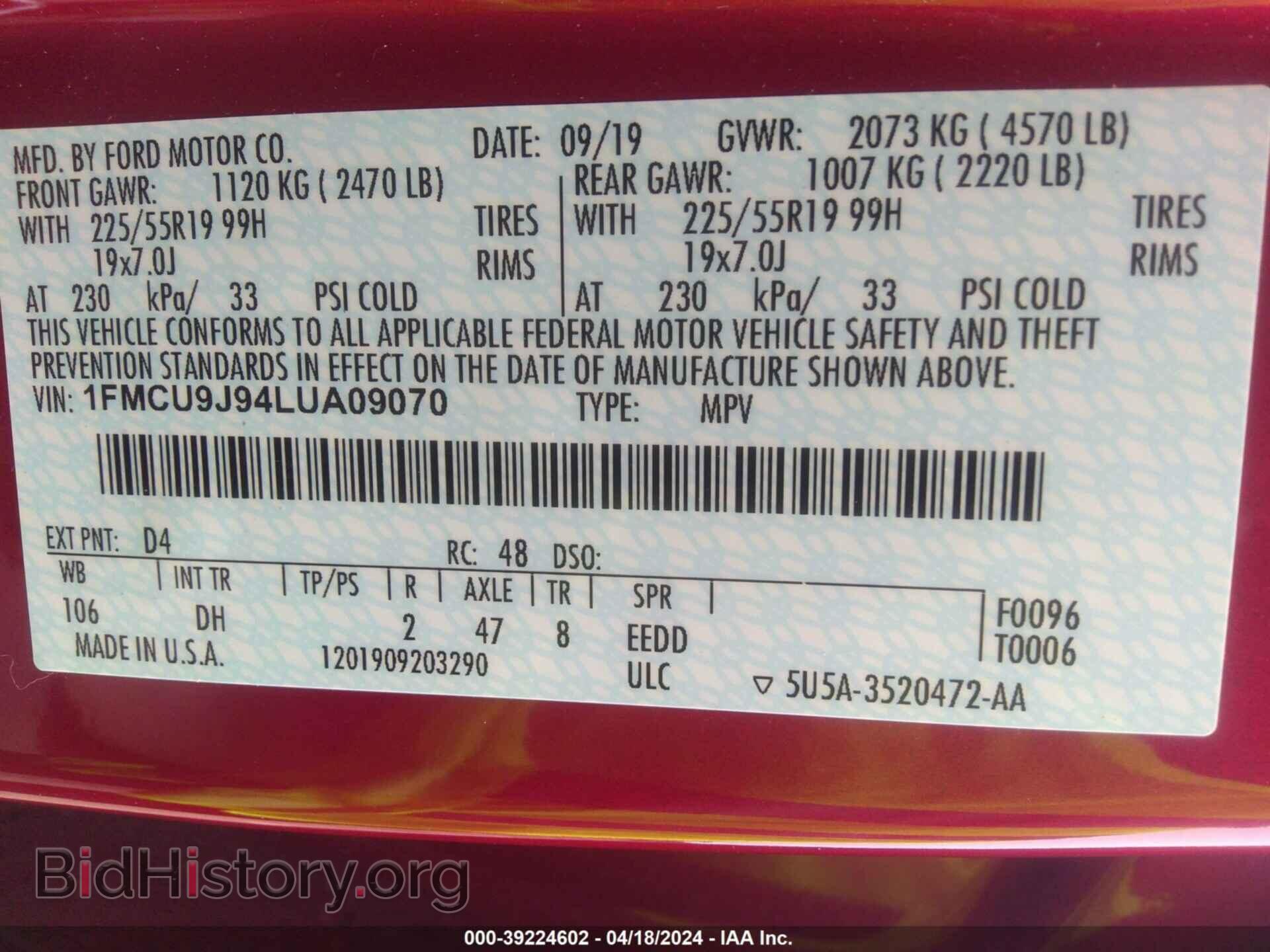 2020 FORD ESCAPE - VIN: 1FMCU9J94LUA09070 - Photo 9