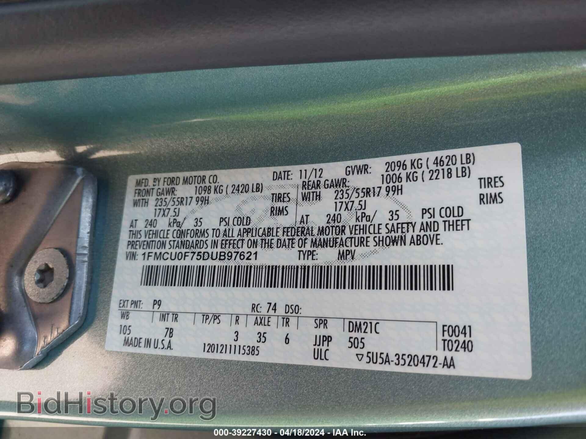 2013 FORD ESCAPE - VIN: 1FMCU0F75DUB97621 - Photo 9