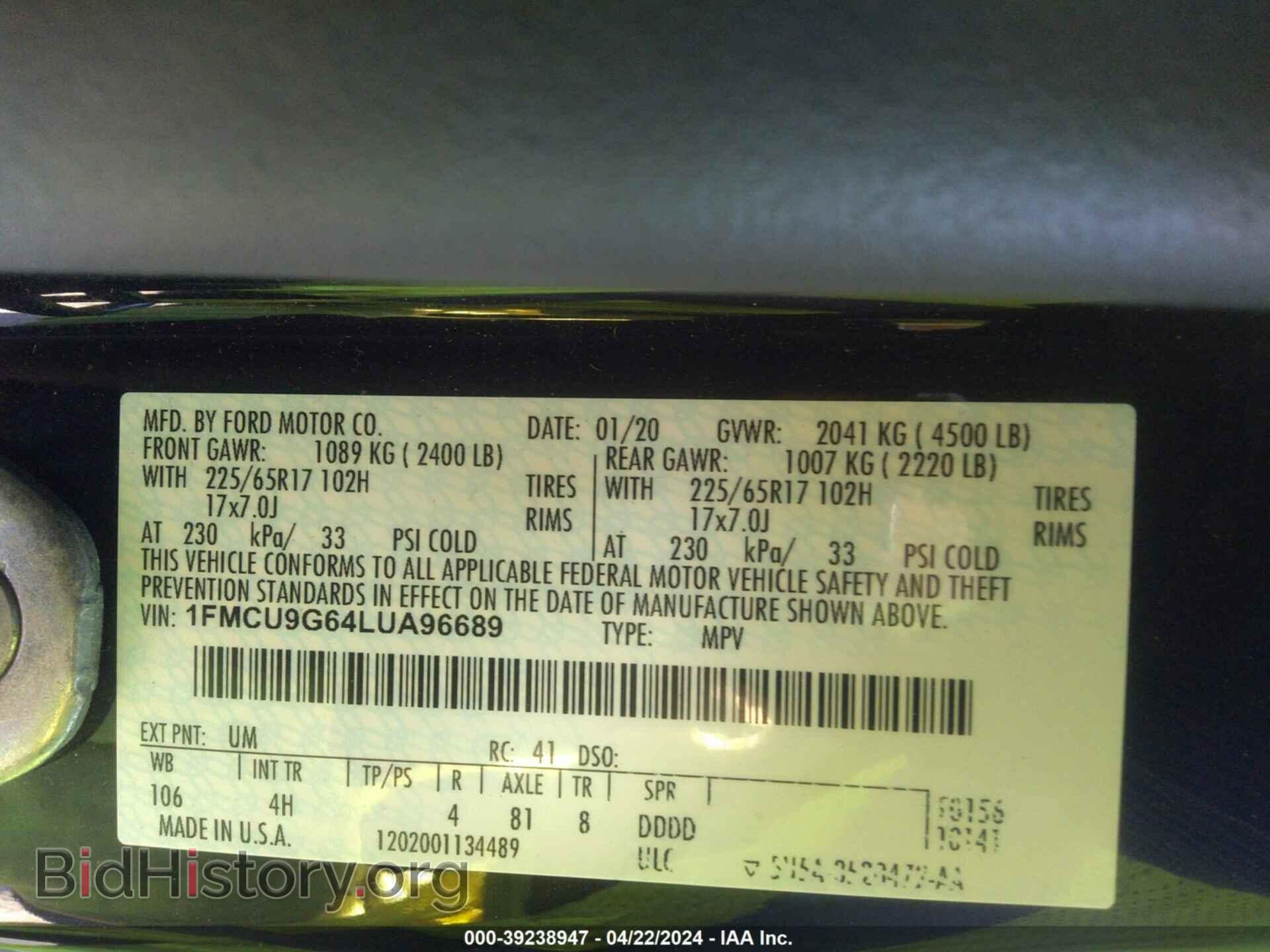 2020 FORD ESCAPE - VIN: 1FMCU9G64LUA96689 - Photo 9