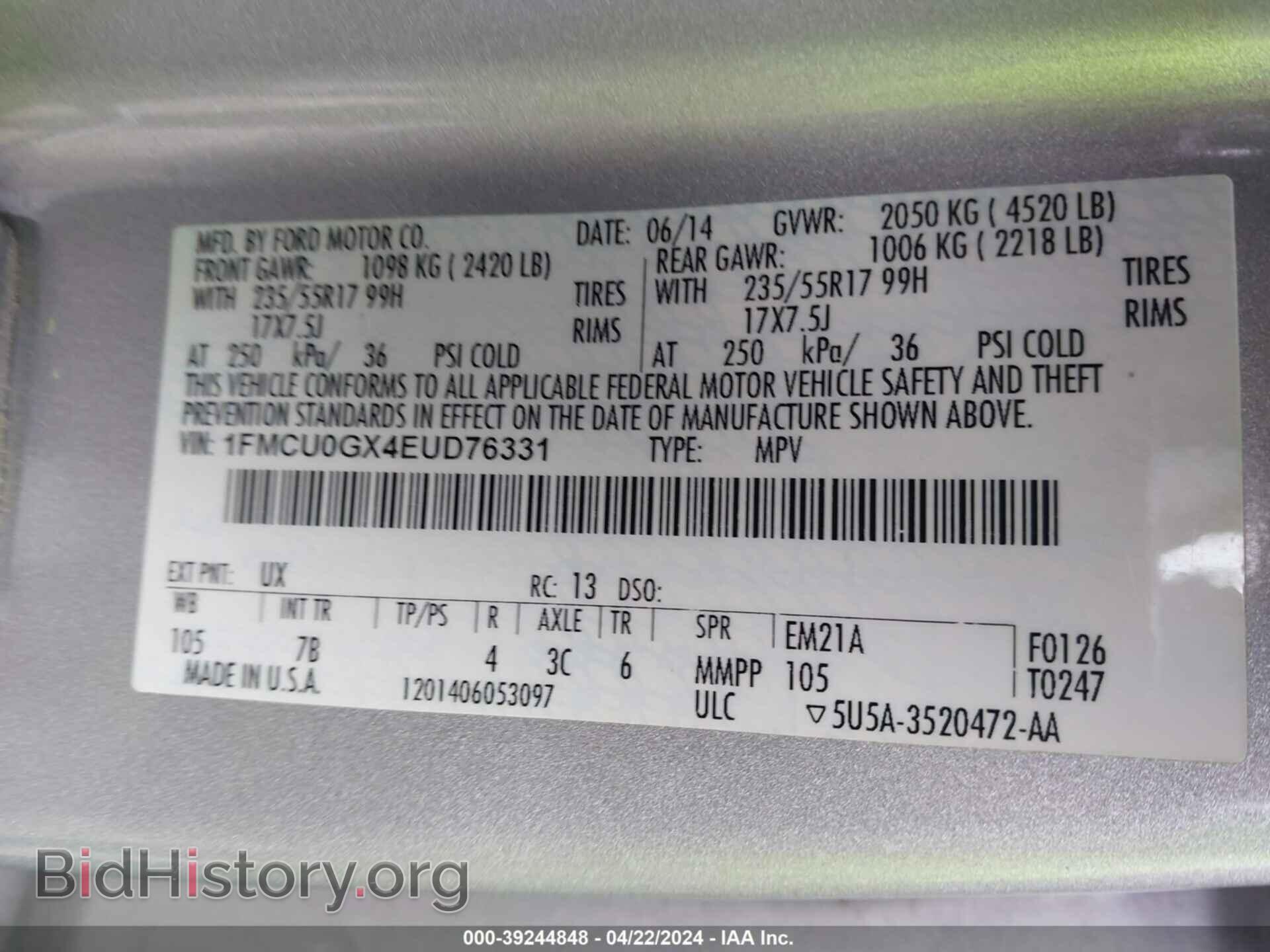2014 FORD ESCAPE - VIN: 1FMCU0GX4EUD76331 - Photo 9