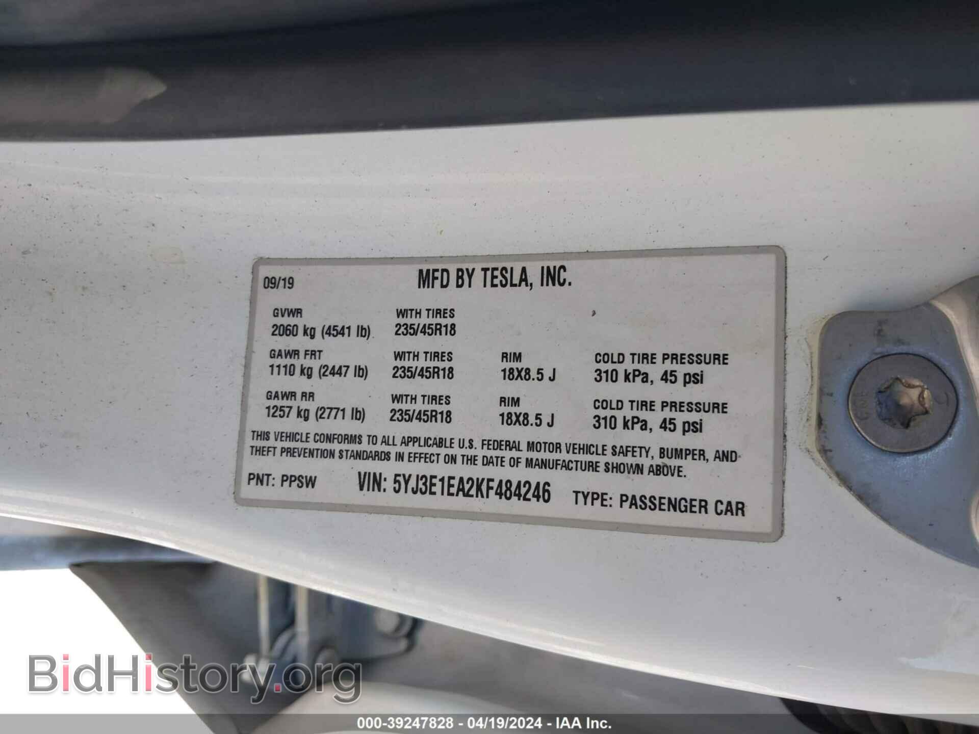2019 TESLA MODEL 3 - VIN: 5YJ3E1EA2KF484246 - Photo 8
