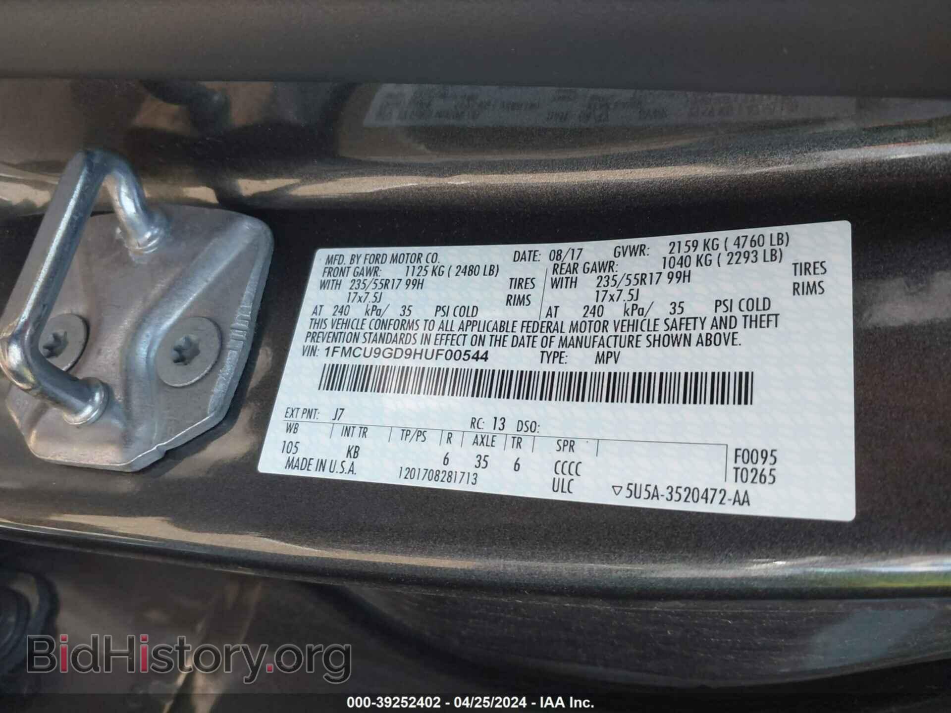 2017 FORD ESCAPE - VIN: 1FMCU9GD9HUF00544 - Photo 9