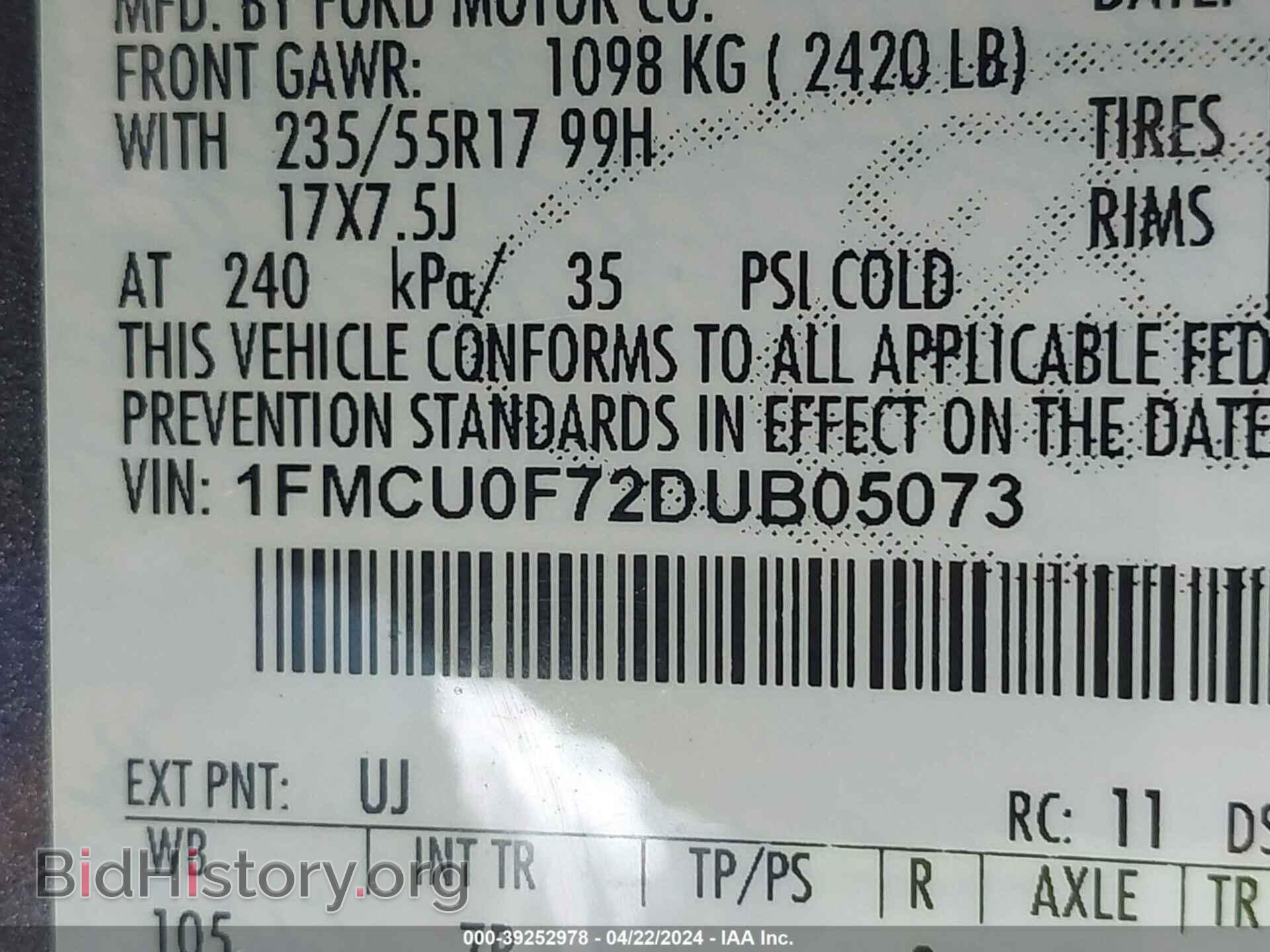 2013 FORD ESCAPE - VIN: 1FMCU0F72DUB05073 - Photo 9