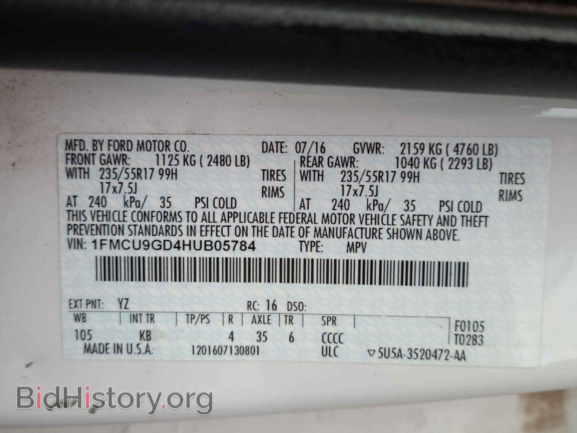 2017 FORD ESCAPE - VIN: 1FMCU9GD4HUB05784 - Фото 11