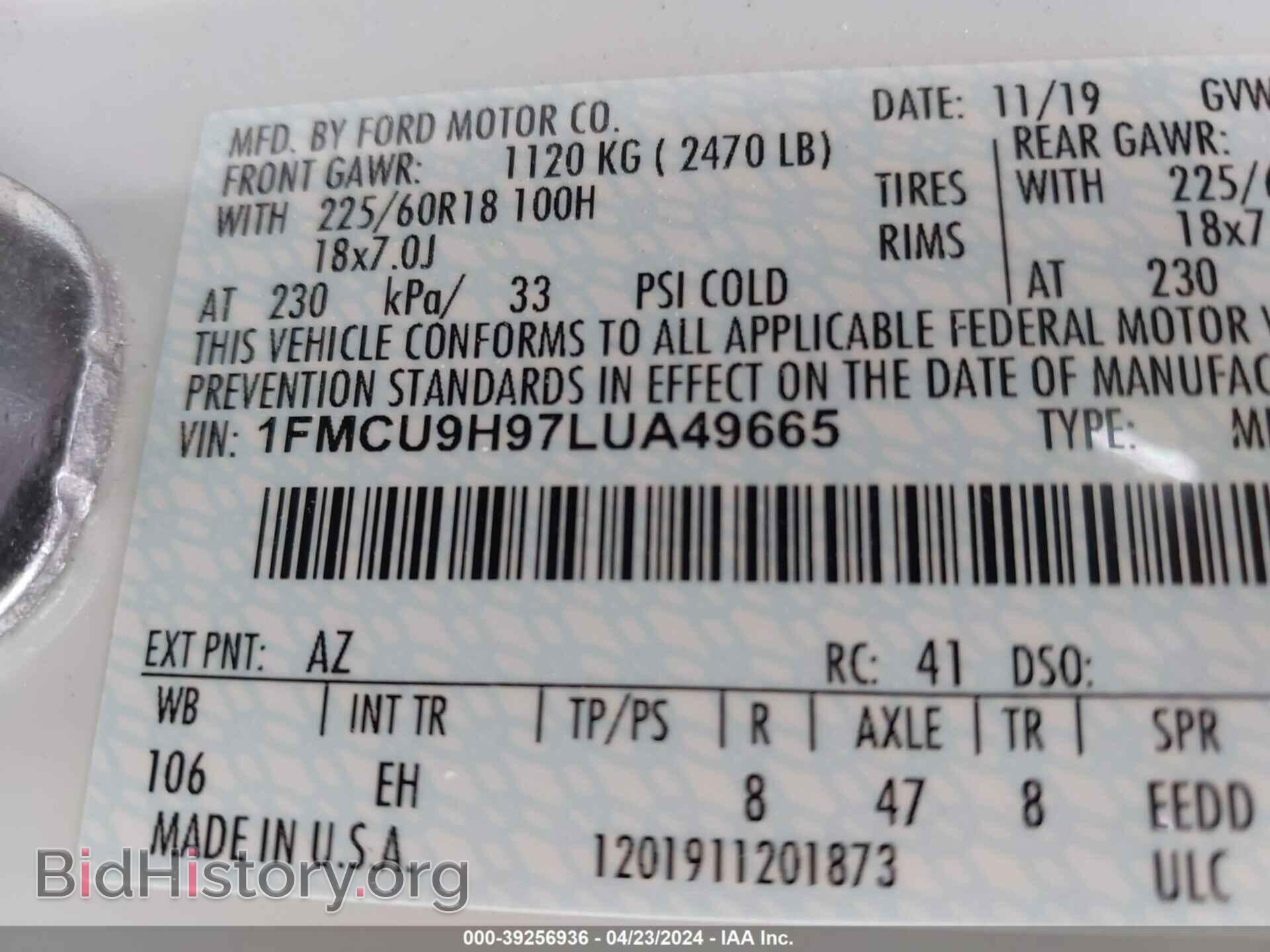 2020 FORD ESCAPE - VIN: 1FMCU9H97LUA49665 - Photo 9