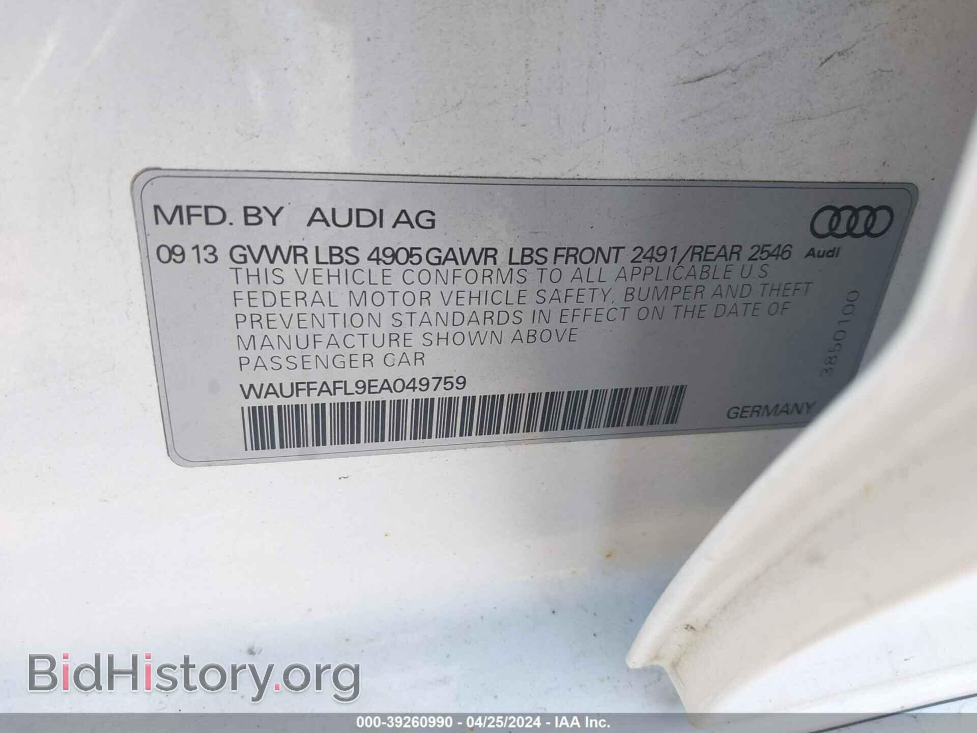2014 AUDI A4 - VIN: WAUFFAFL9EA049759 - Фото 9