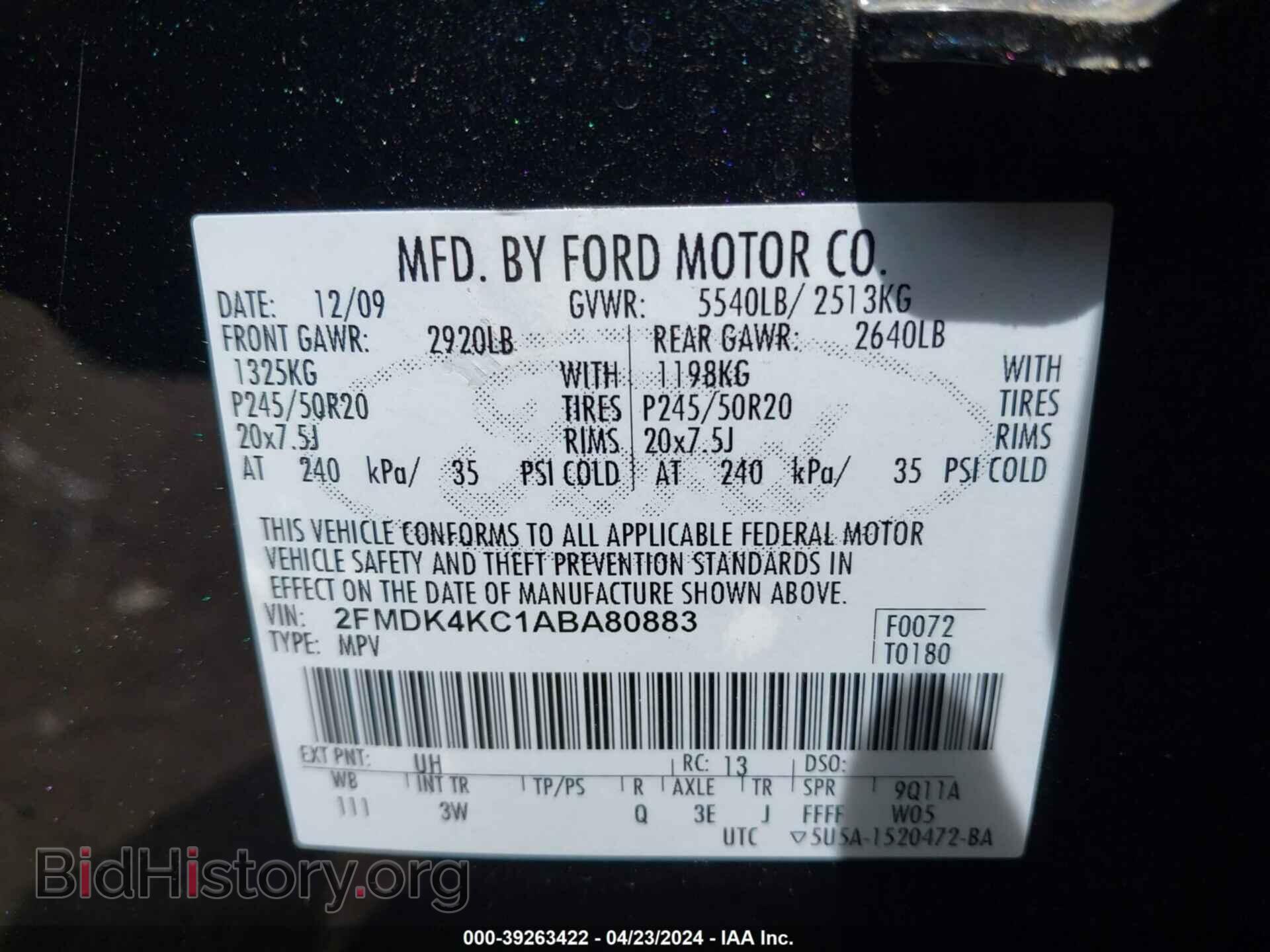 2010 FORD EDGE - VIN: 2FMDK4KC1ABA80883 - Photo 9