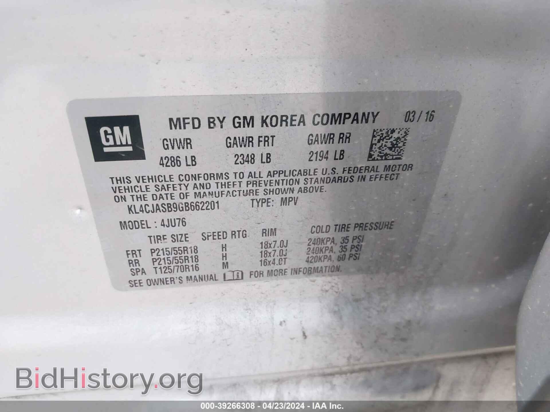 2016 BUICK ENCORE - VIN: KL4CJASB9GB662201 - Фото 9