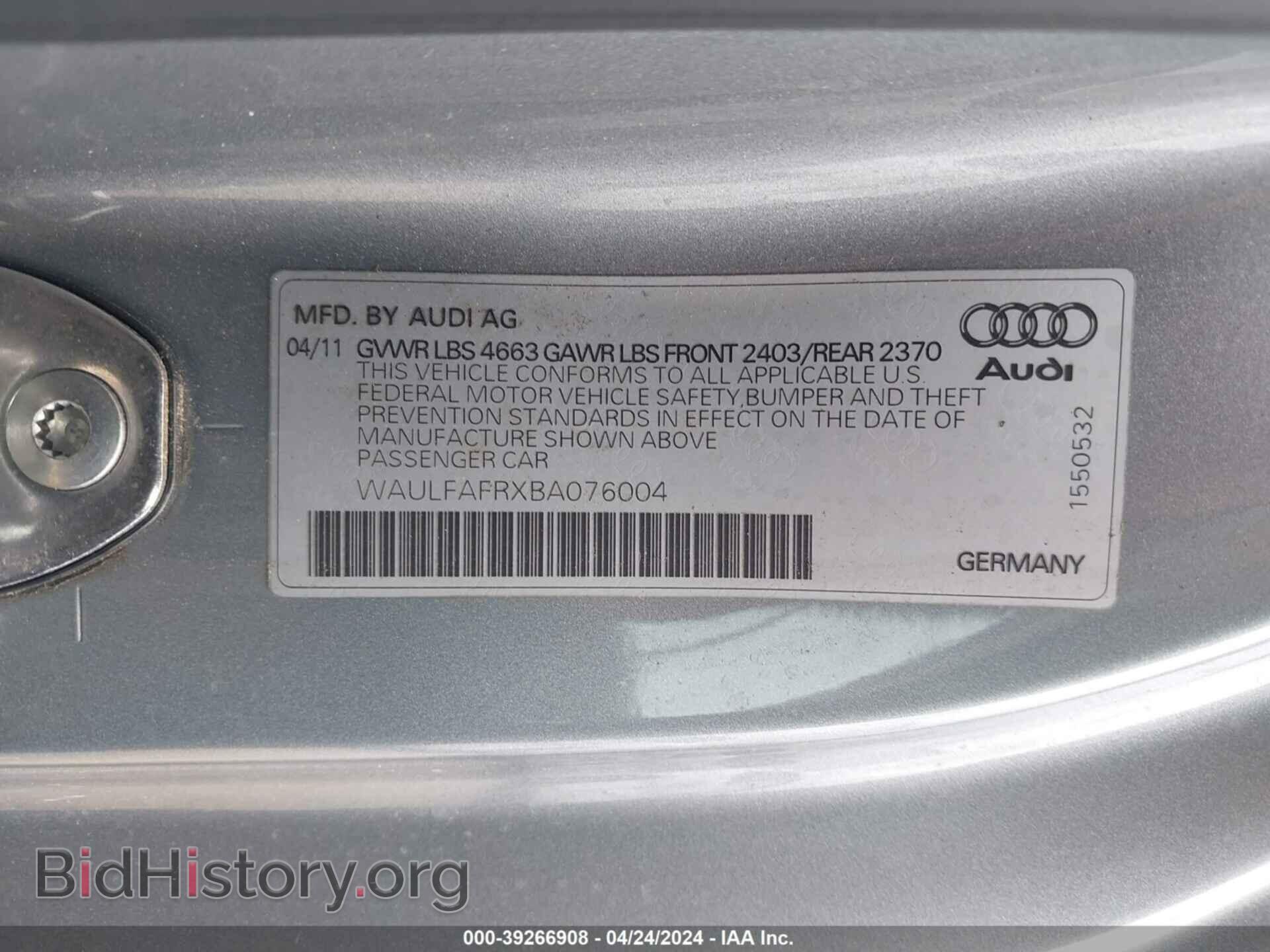 2011 AUDI A5 - VIN: WAULFAFRXBA076004 - Фото 9