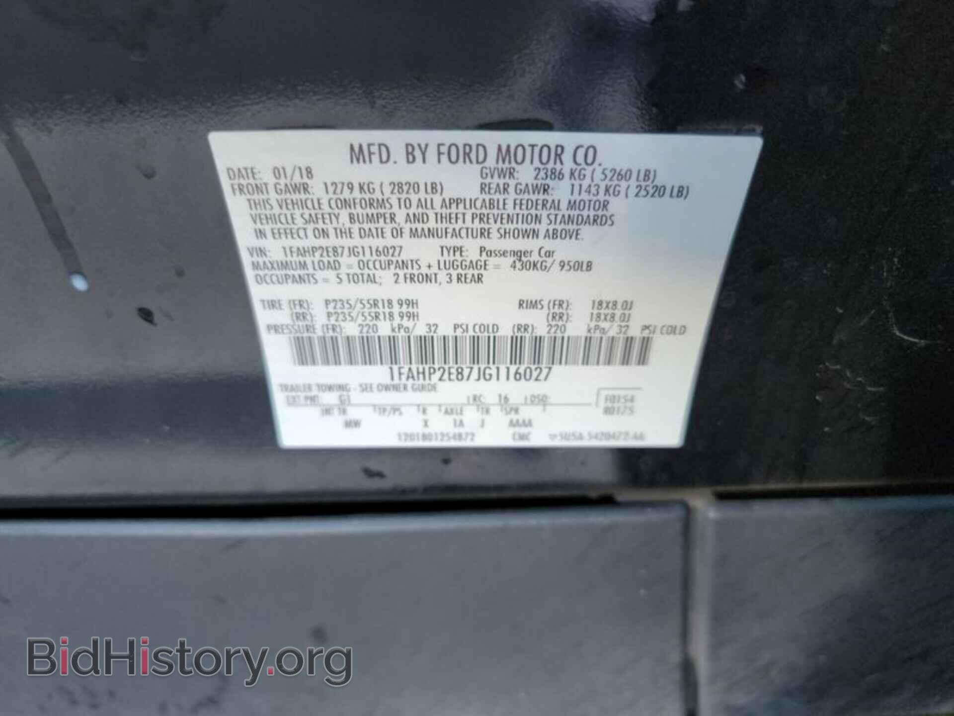 2018 FORD TAURUS - VIN: 1FAHP2E87JG116027 - Photo 3