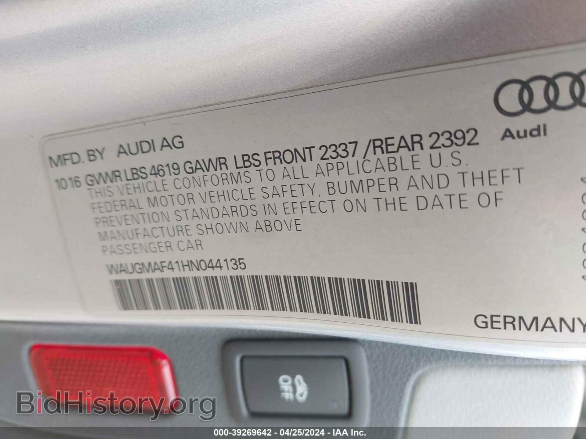 2017 AUDI A4 - VIN: WAUGMAF41HN044135 - Фото 9