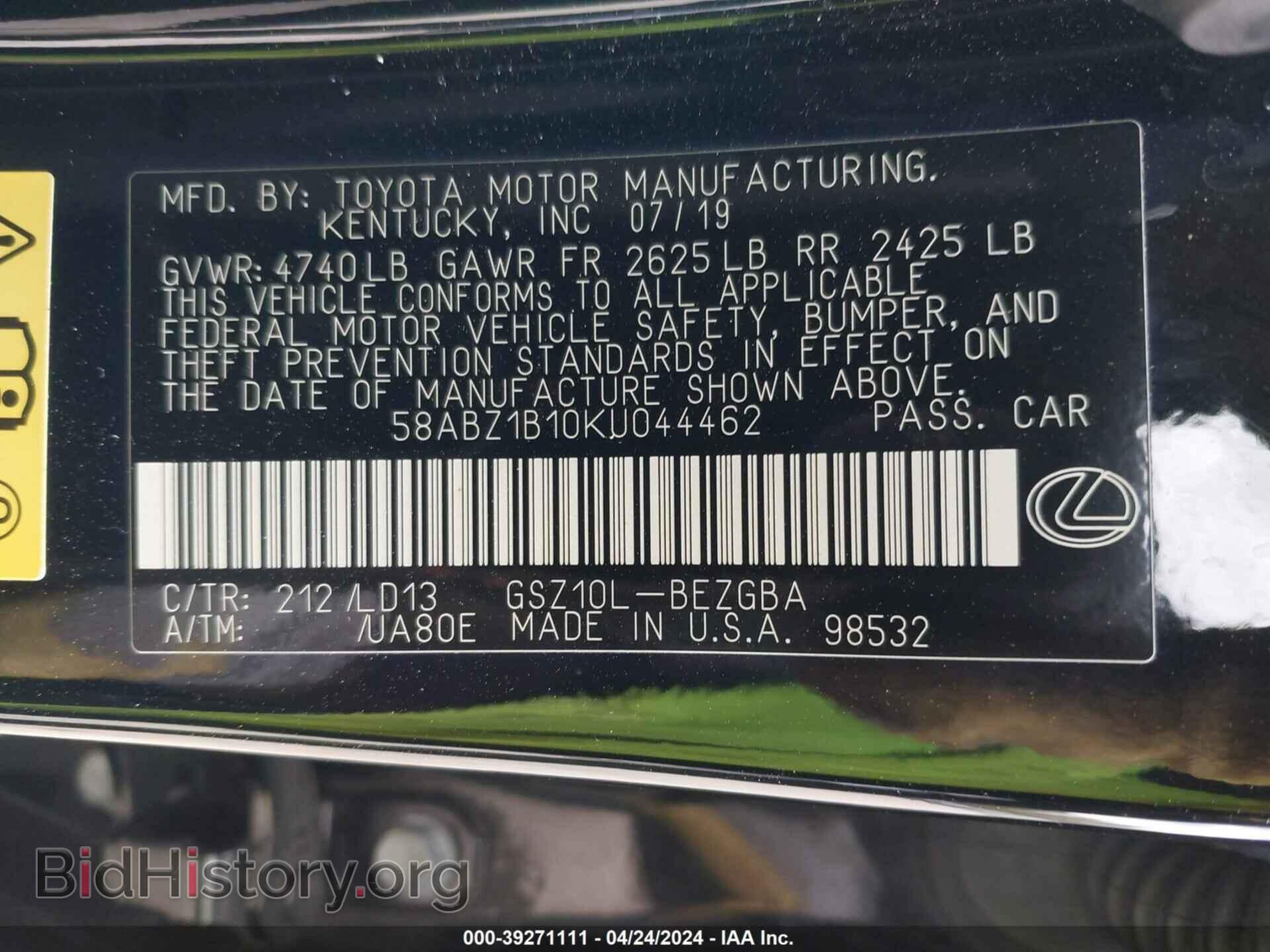2019 LEXUS ES 350 - VIN: 58ABZ1B10KU044462 - Фото 9