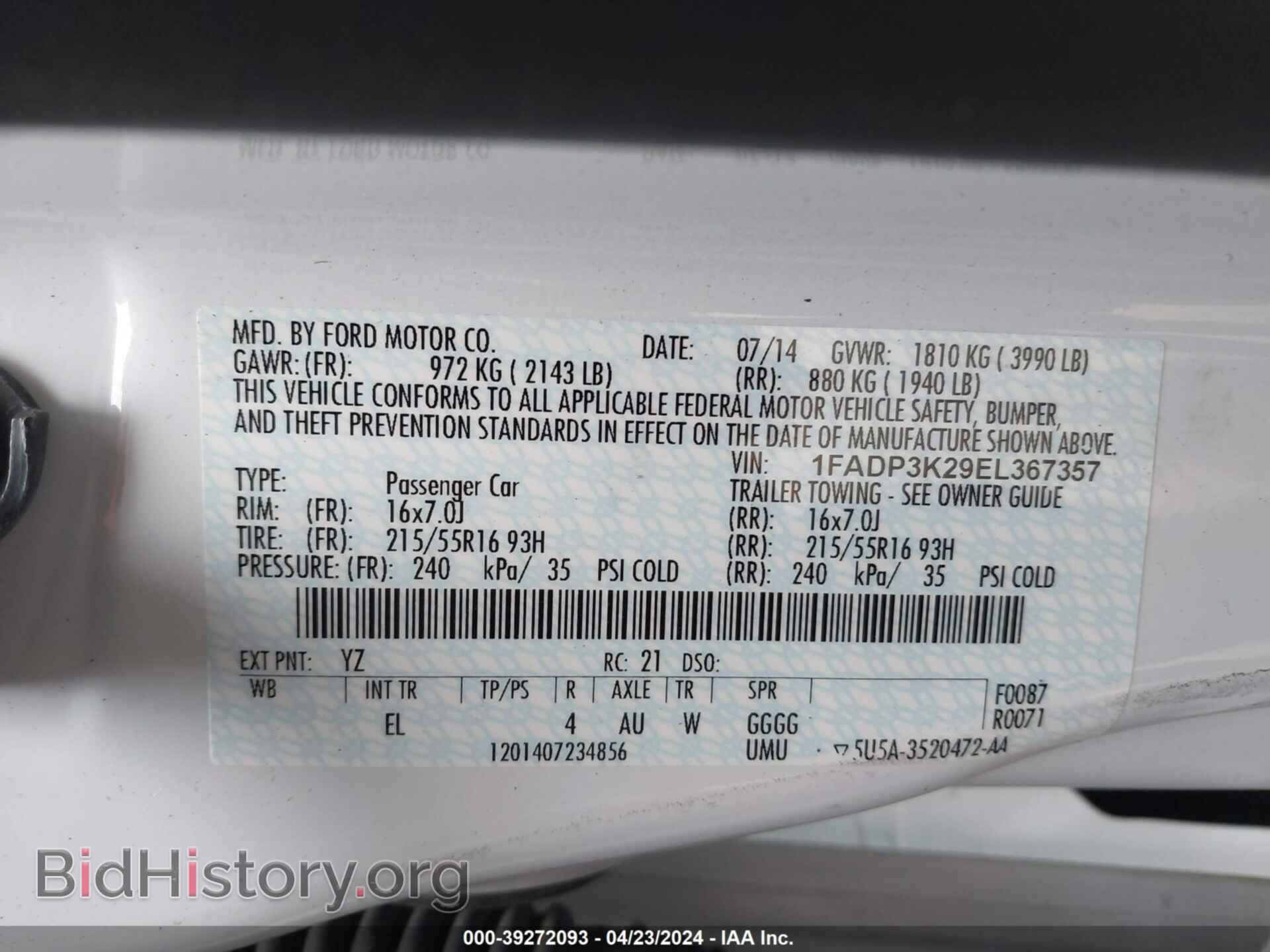2014 FORD FOCUS - VIN: 1FADP3K29EL367357 - Фото 9