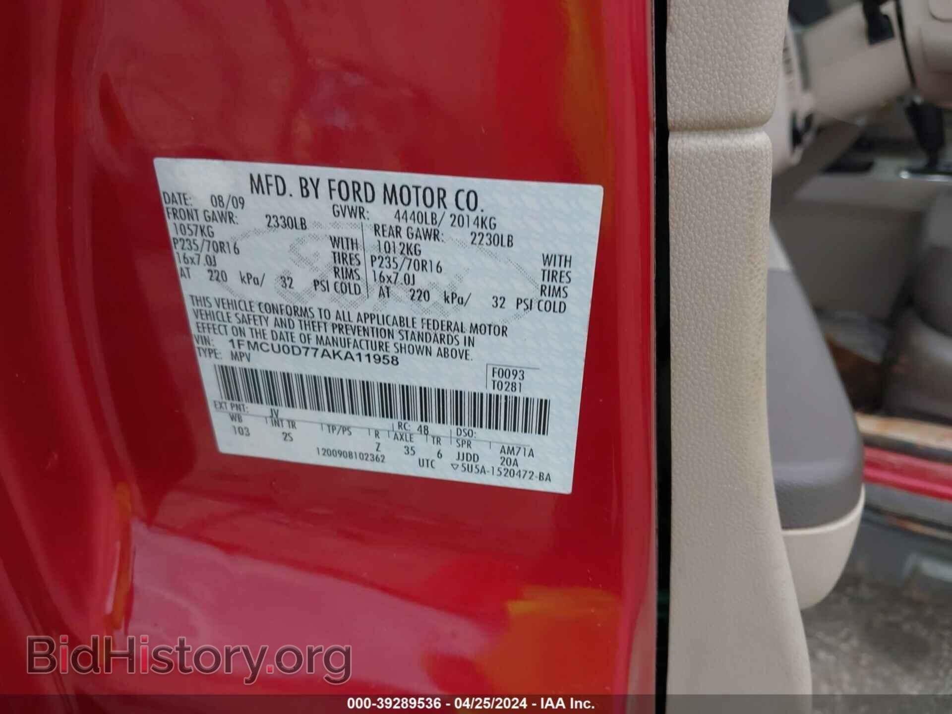 2010 FORD ESCAPE - VIN: 1FMCU0D77AKA11958 - Фото 9