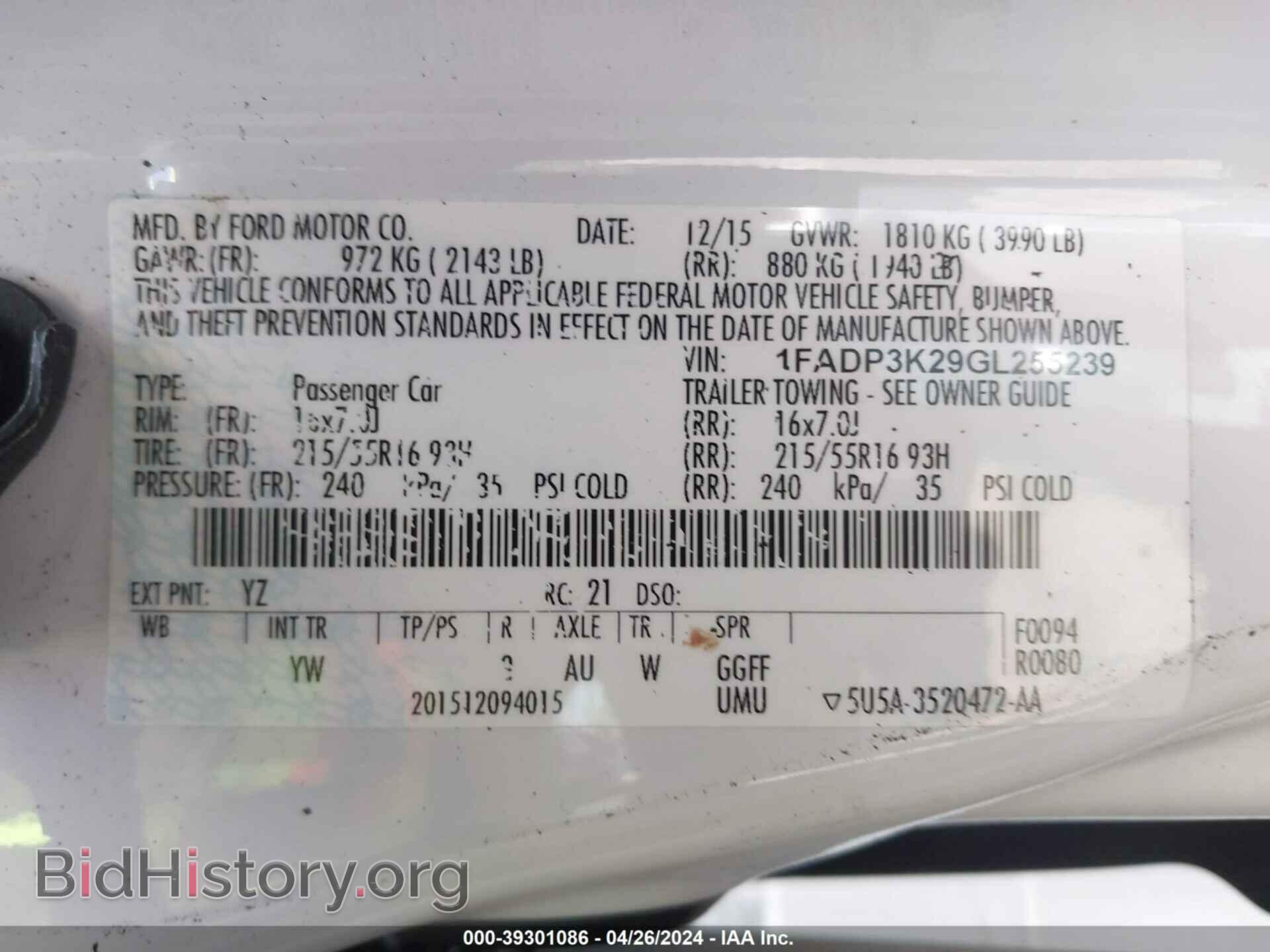 2016 FORD FOCUS - VIN: 1FADP3K29GL255239 - Фото 9