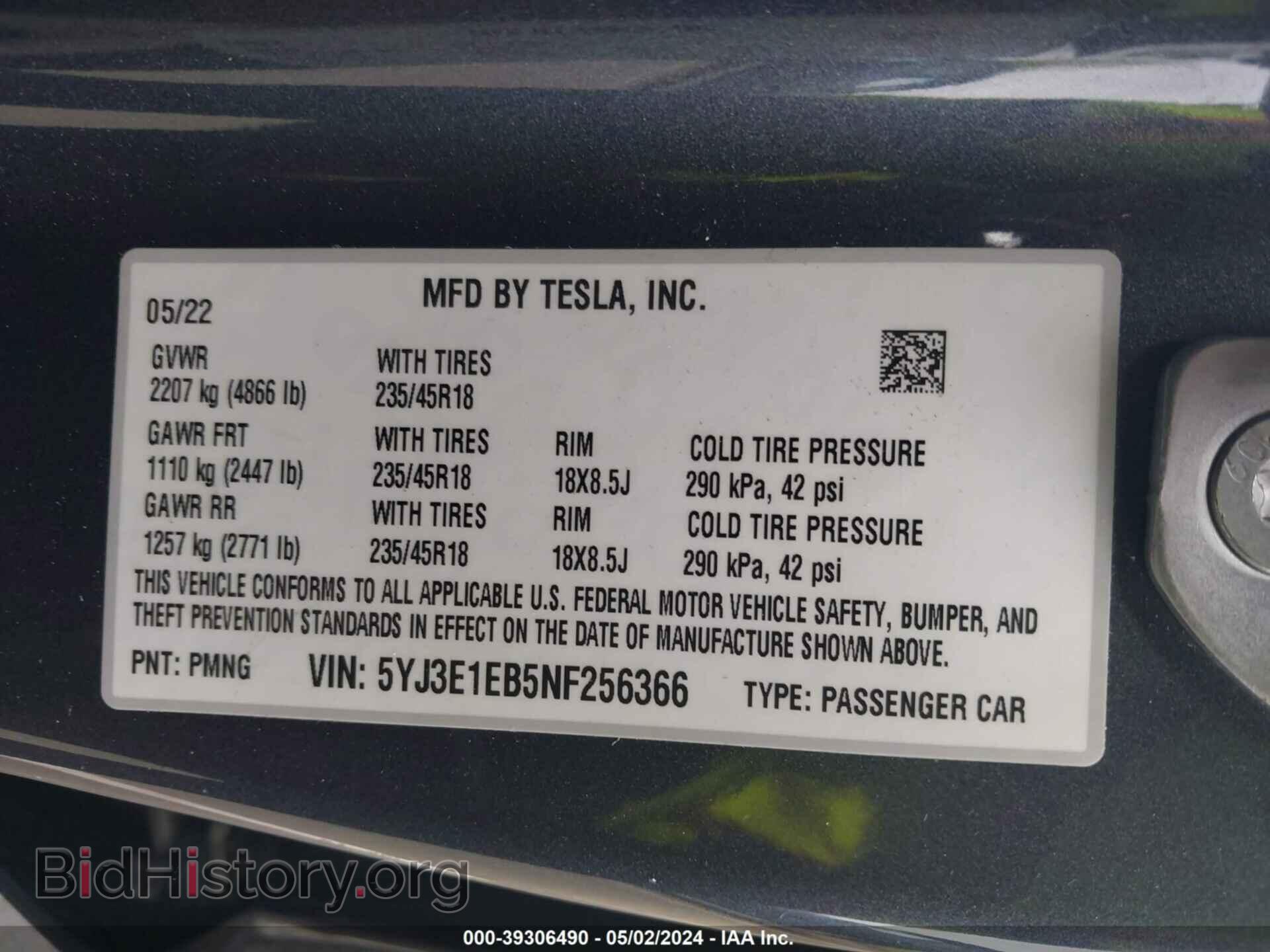 2022 TESLA MODEL 3 - VIN: 5YJ3E1EB5NF256366 - Фото 9