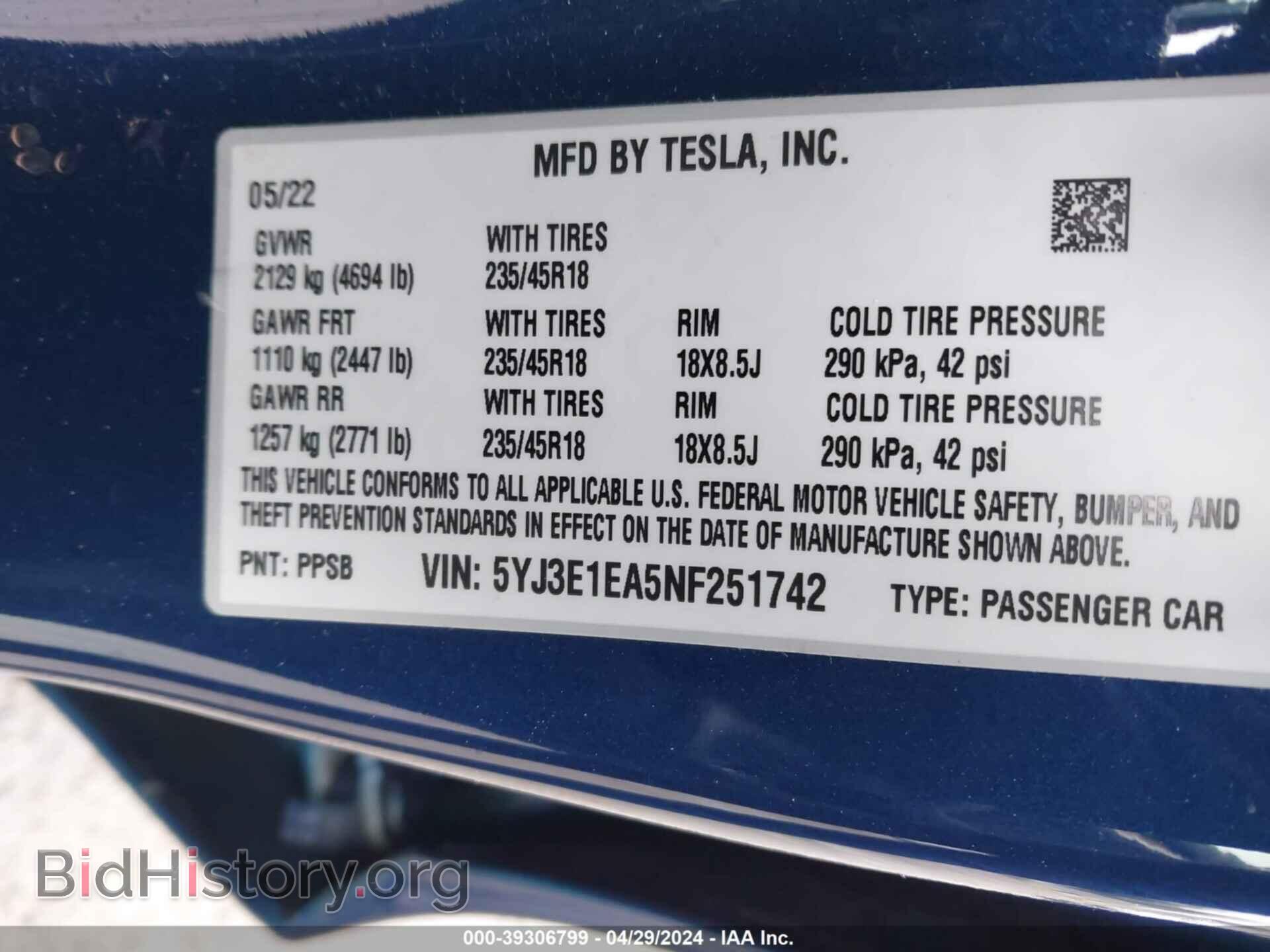 2022 TESLA MODEL 3 - VIN: 5YJ3E1EA5NF251742 - Фото 9