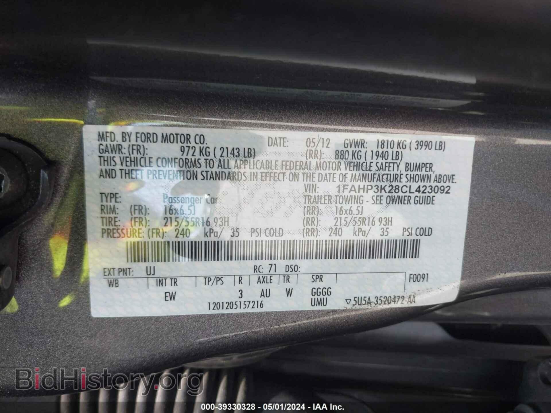 2012 FORD FOCUS - VIN: 1FAHP3K28CL423092 - Фото 9