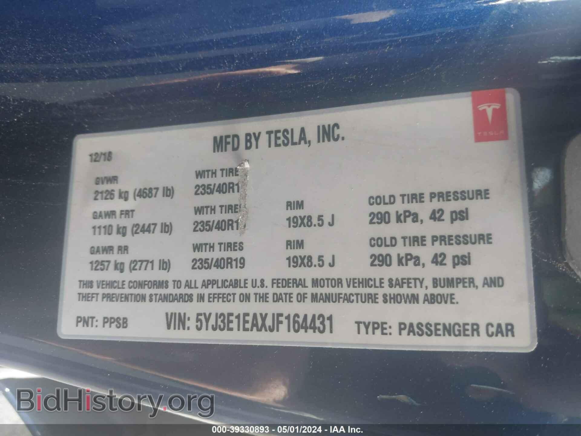 2018 TESLA MODEL 3 - VIN: 5YJ3E1EAXJF164431 - Фото 9
