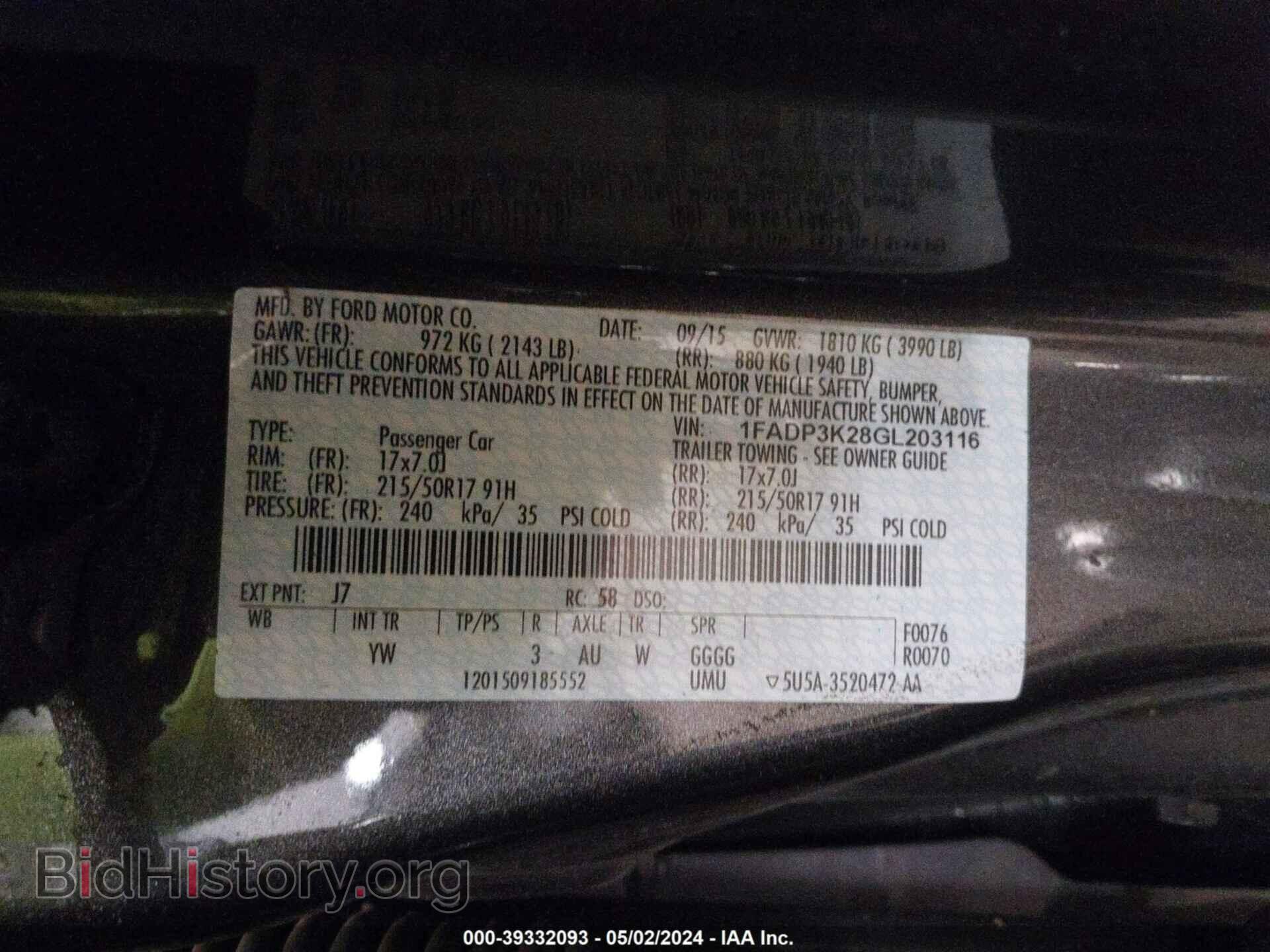 2016 FORD FOCUS - VIN: 1FADP3K28GL203116 - Фото 9