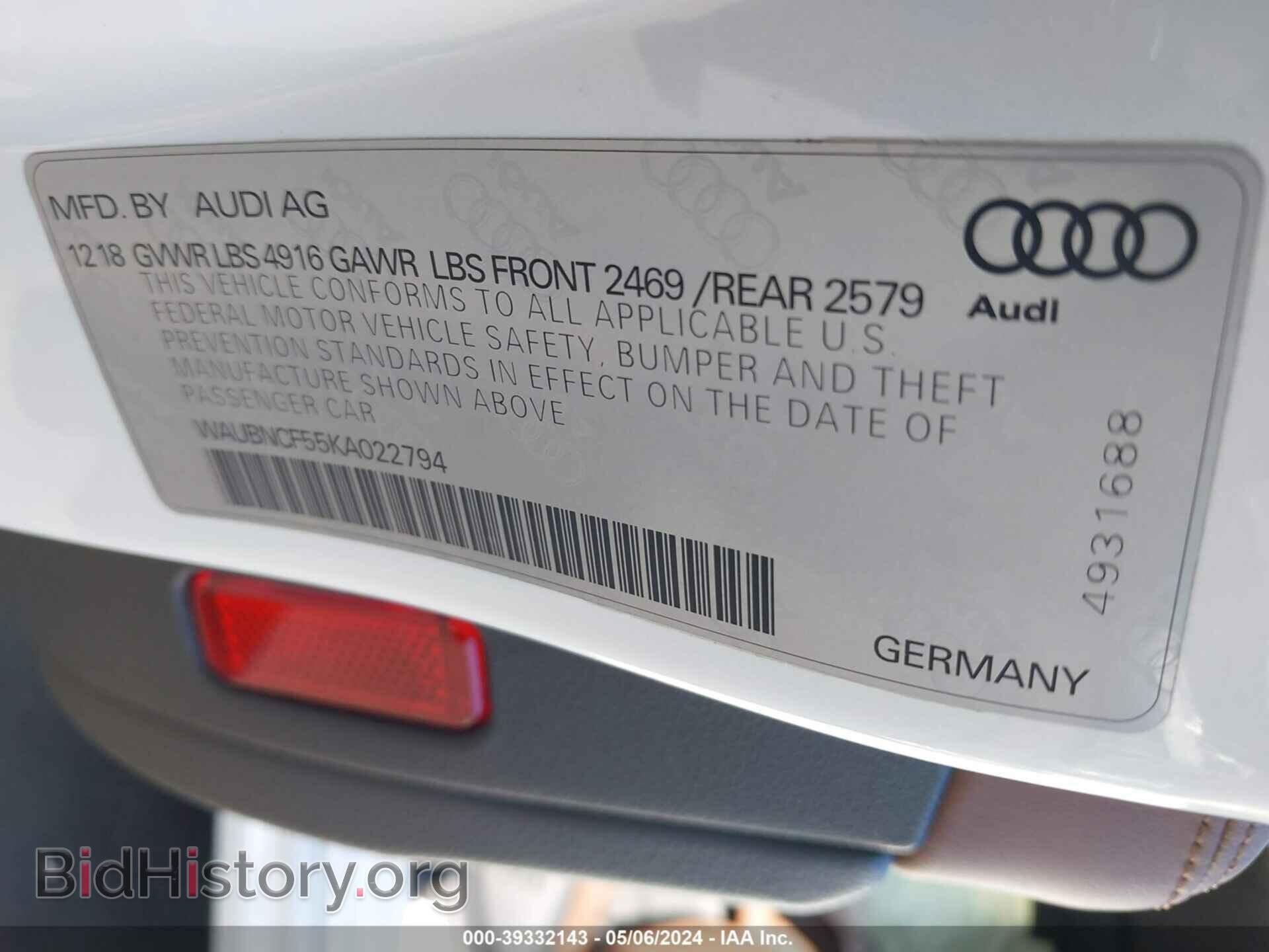 2019 AUDI A5 - VIN: WAUBNCF55KA022794 - Фото 9