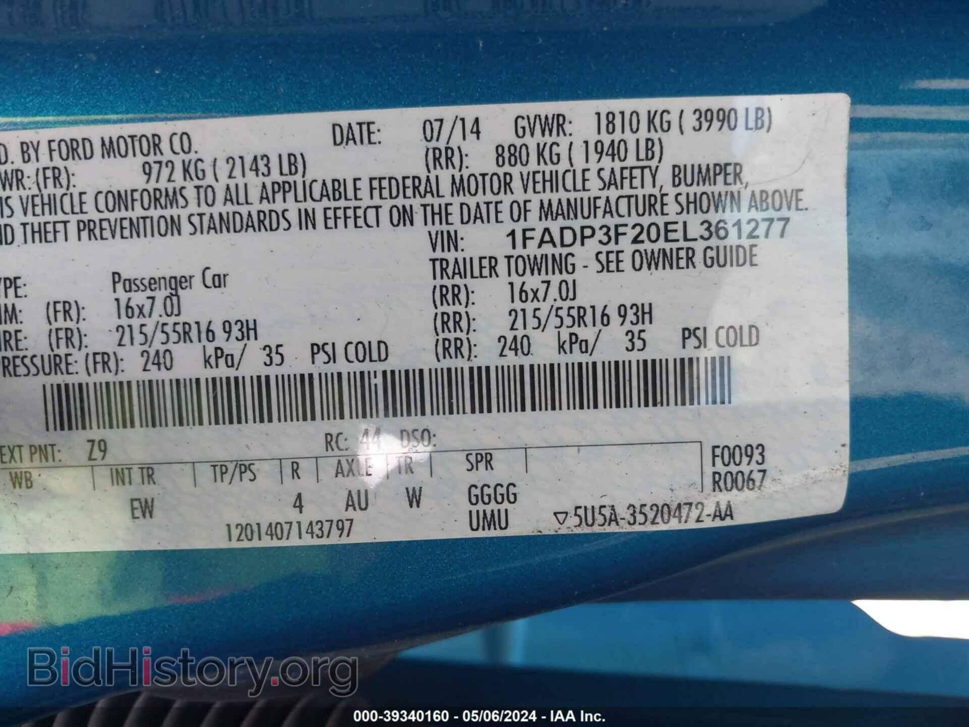 2014 FORD FOCUS - VIN: 1FADP3F20EL361277 - Фото 9