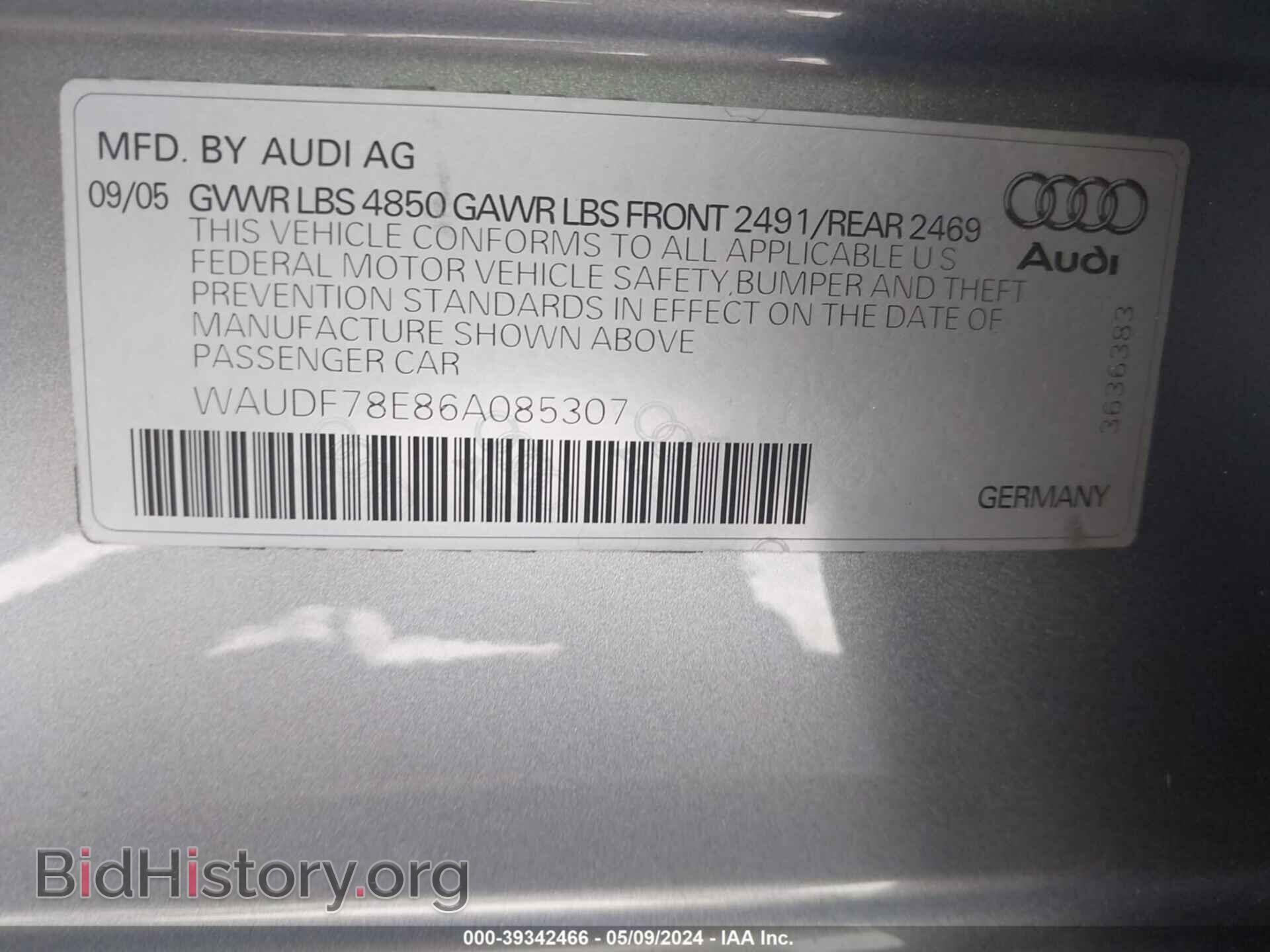 2006 AUDI A4 - VIN: WAUDF78E86A085307 - Фото 9