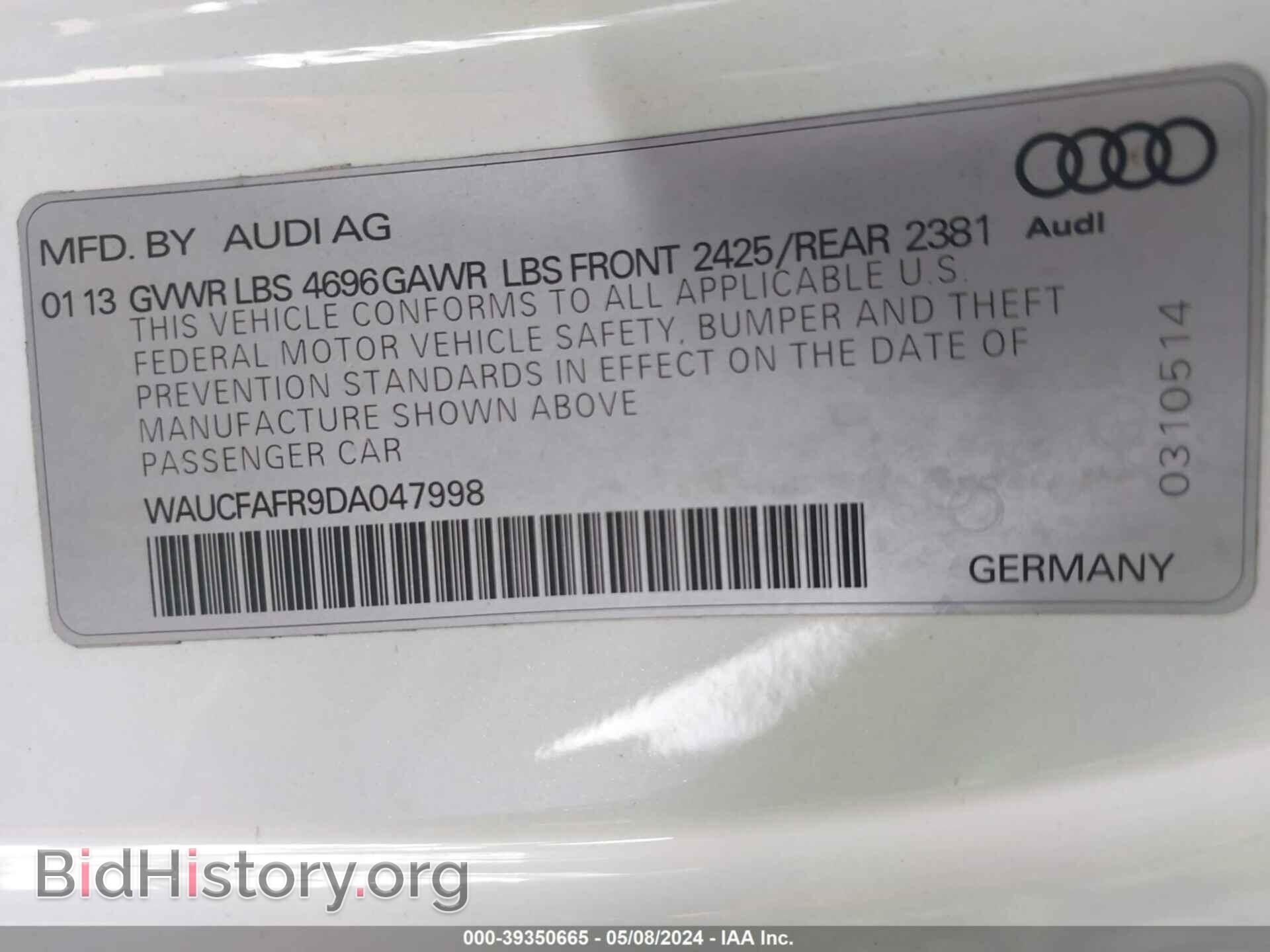 2013 AUDI A5 - VIN: WAUCFAFR9DA047998 - Фото 9