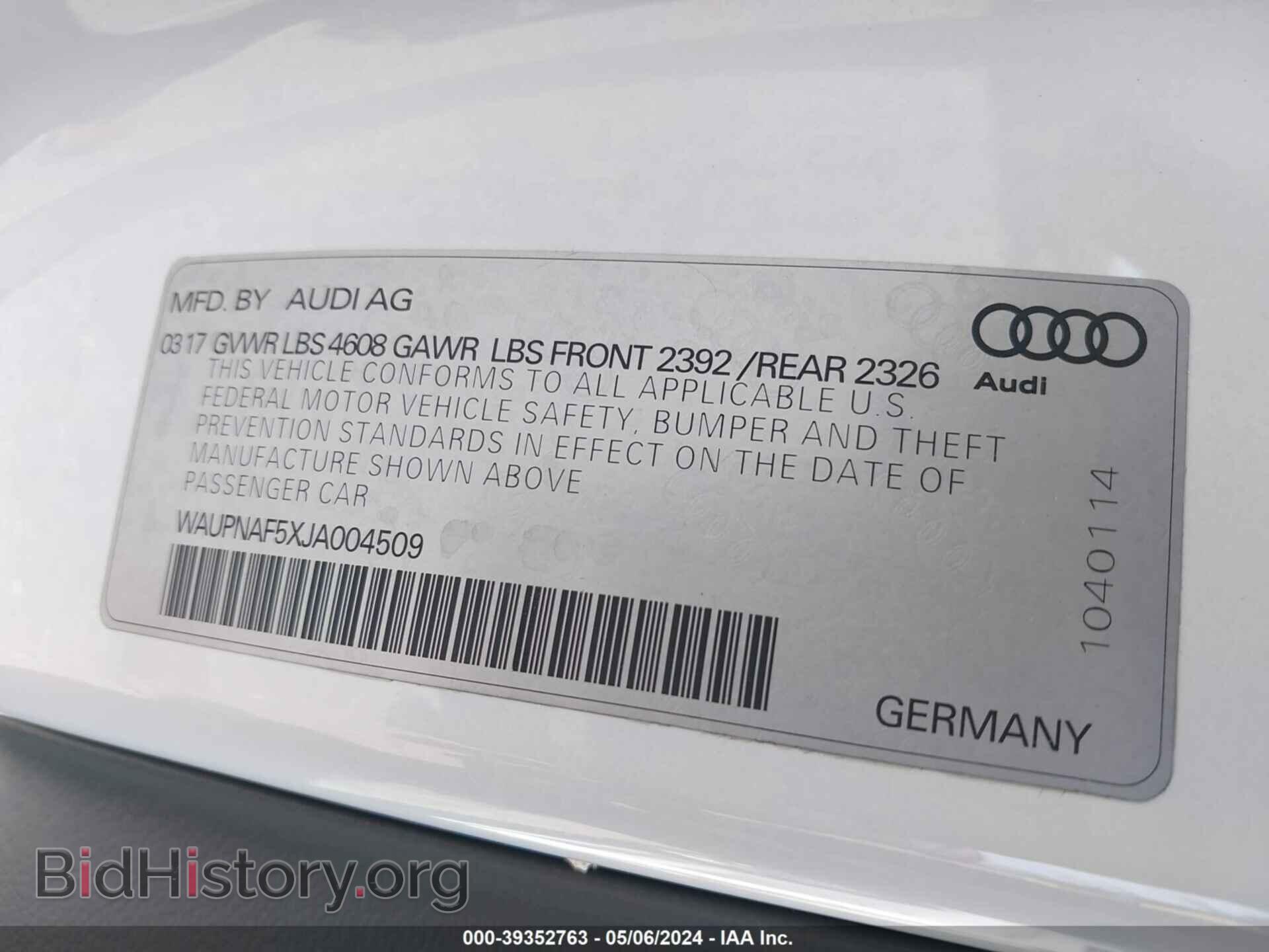 2018 AUDI A5 - VIN: WAUPNAF5XJA004509 - Фото 9