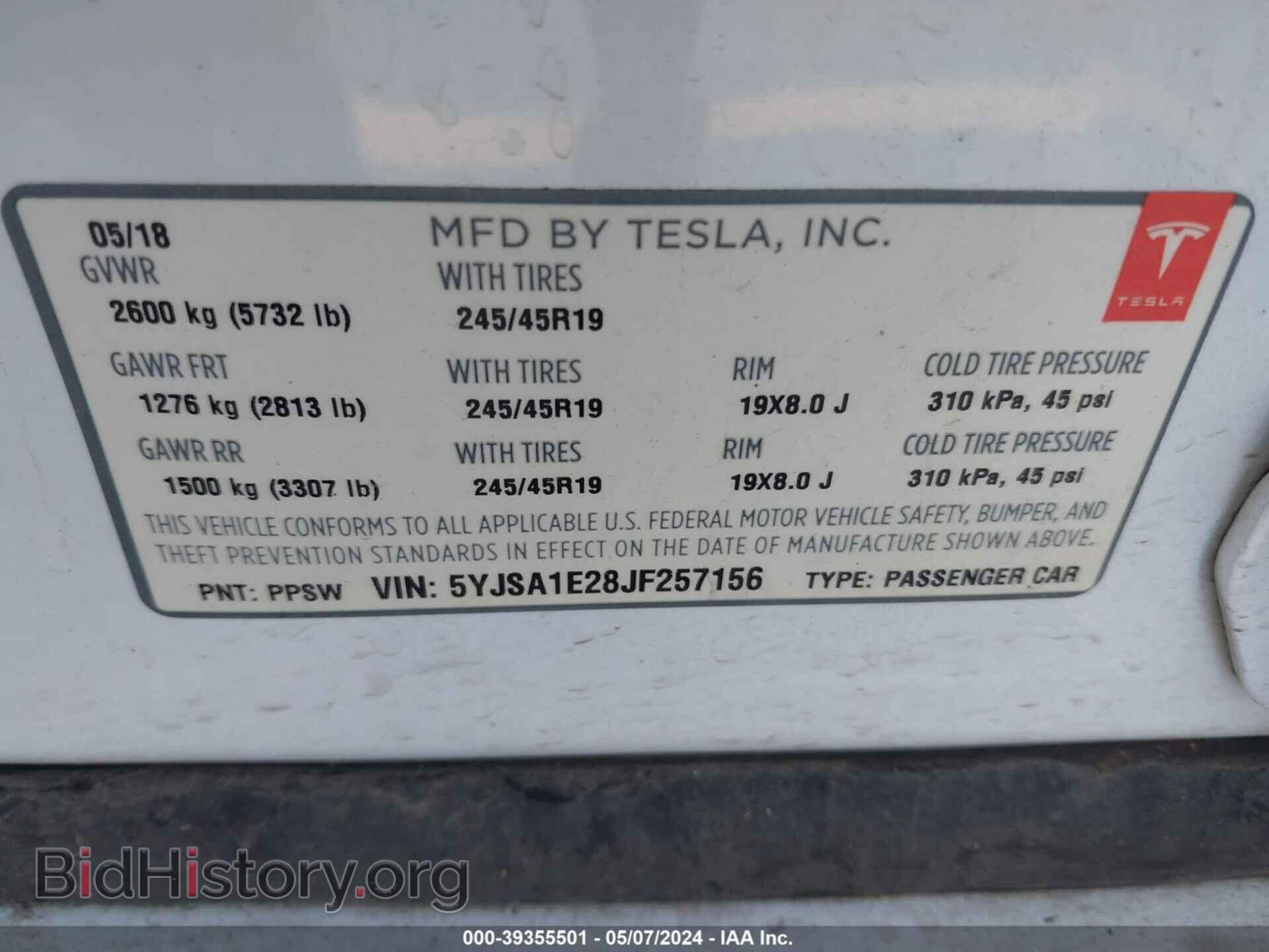 2018 TESLA MODEL S - VIN: 5YJSA1E28JF257156 - Фото 9