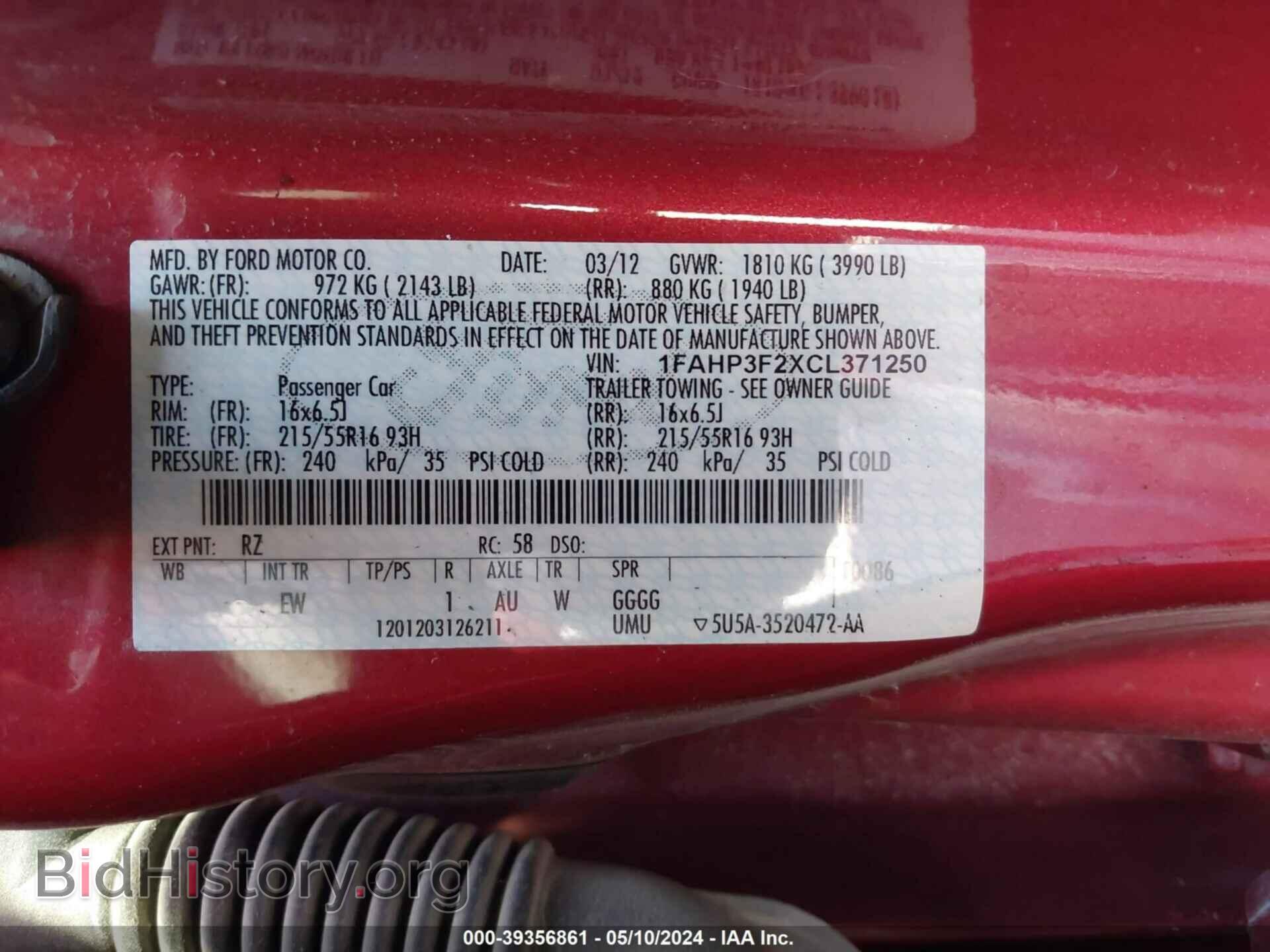 2012 FORD FOCUS - VIN: 1FAHP3F2XCL371250 - Photo 9