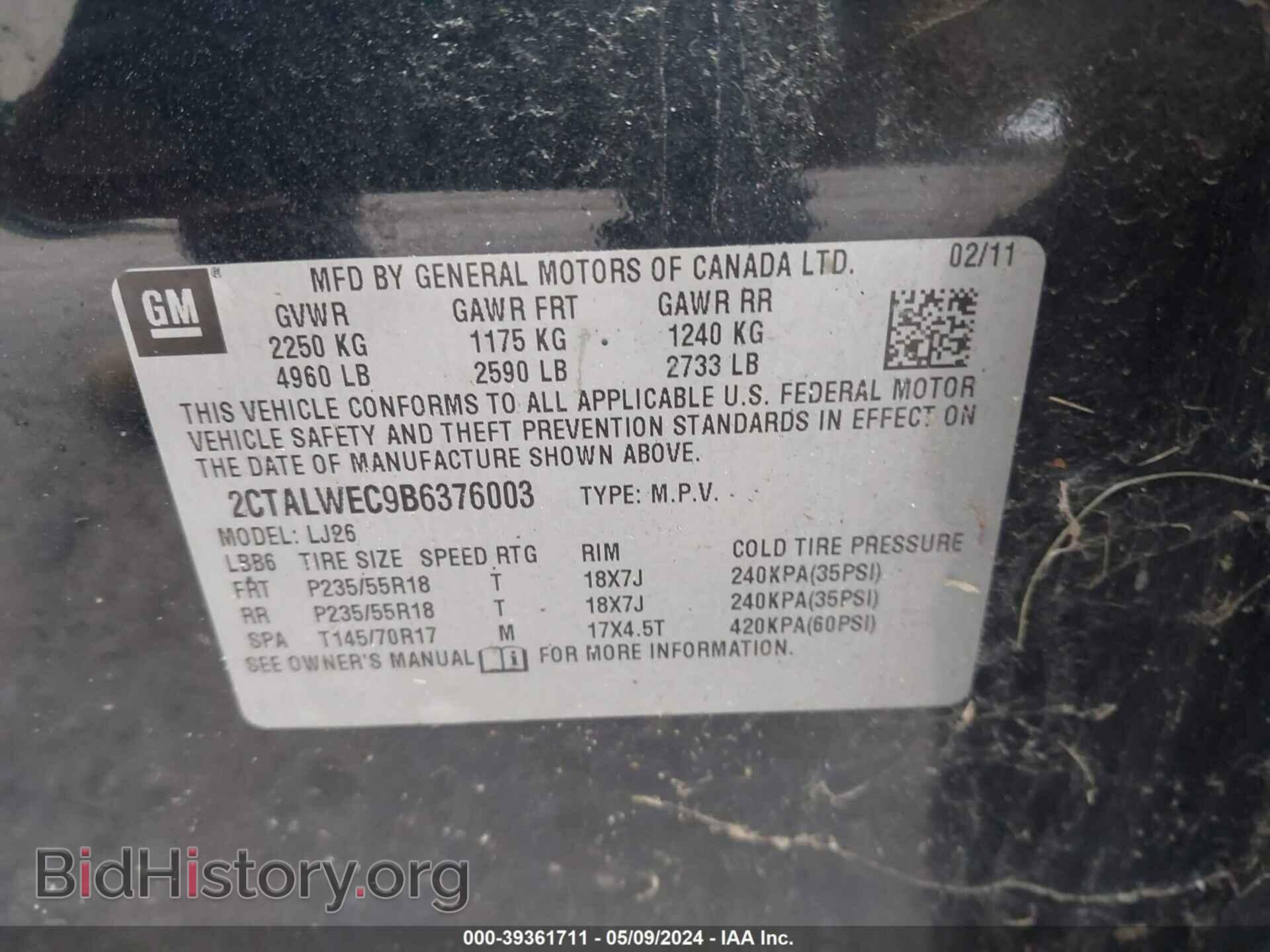 2011 GMC TERRAIN - VIN: 2CTALWEC9B6376003 - Photo 9