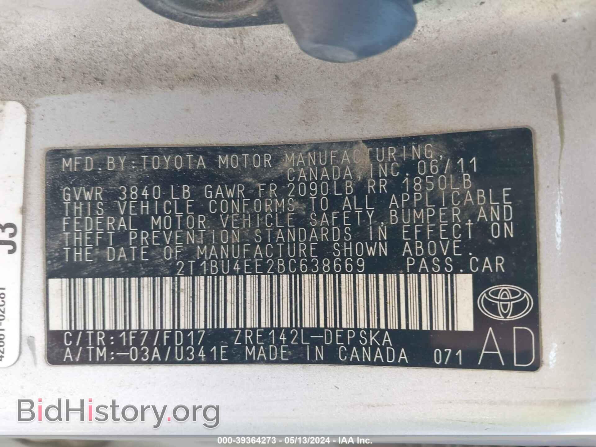 2011 TOYOTA COROLLA - VIN: 2T1BU4EE2BC638669 - Фото 9