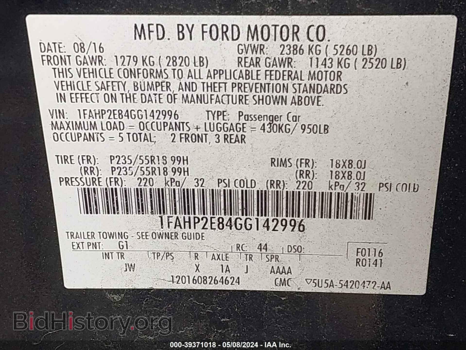 2016 FORD TAURUS - VIN: 1FAHP2E84GG142996 - Photo 9