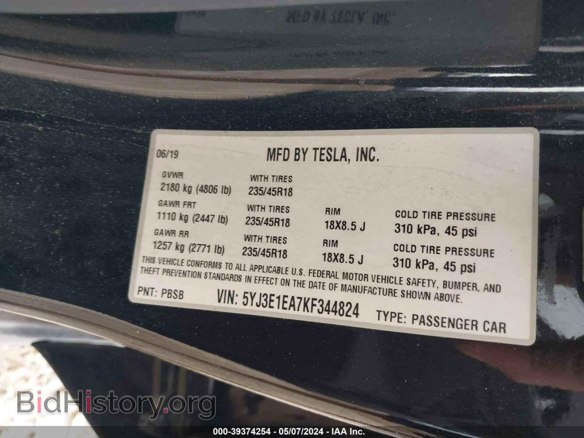 2019 TESLA MODEL 3 - VIN: 5YJ3E1EA7KF344824 - Photo 9