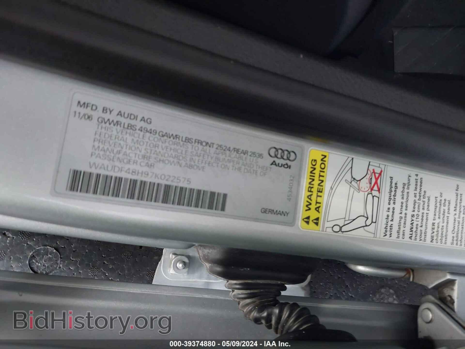 2007 AUDI A4 - VIN: WAUDF48H97K022575 - Фото 9