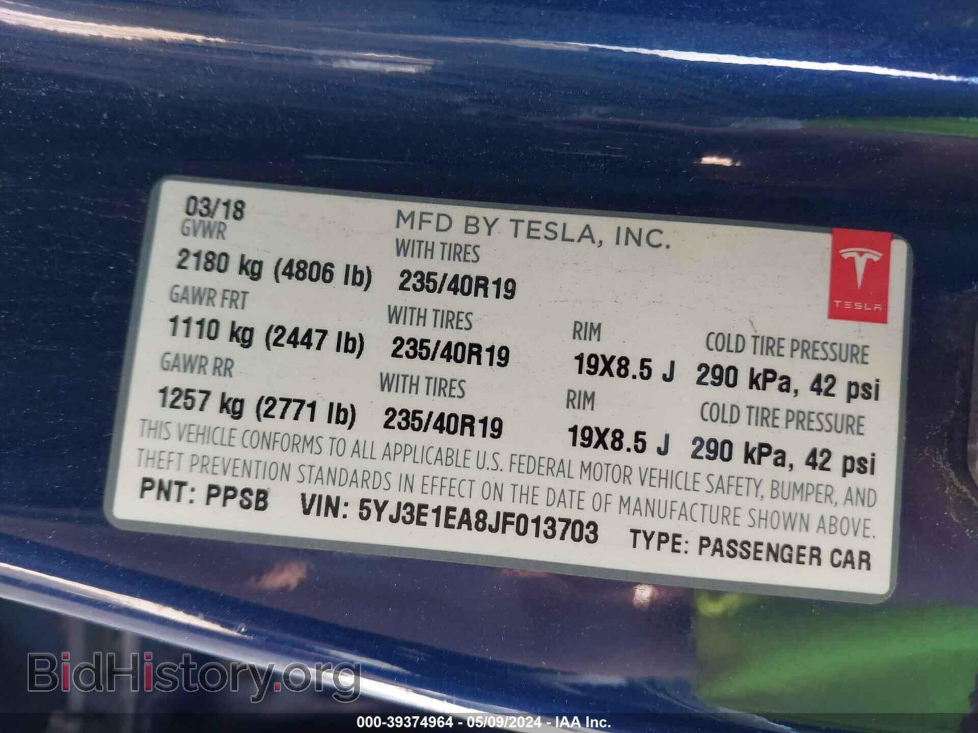 2018 TESLA MODEL 3 - VIN: 5YJ3E1EA8JF013703 - Фото 9