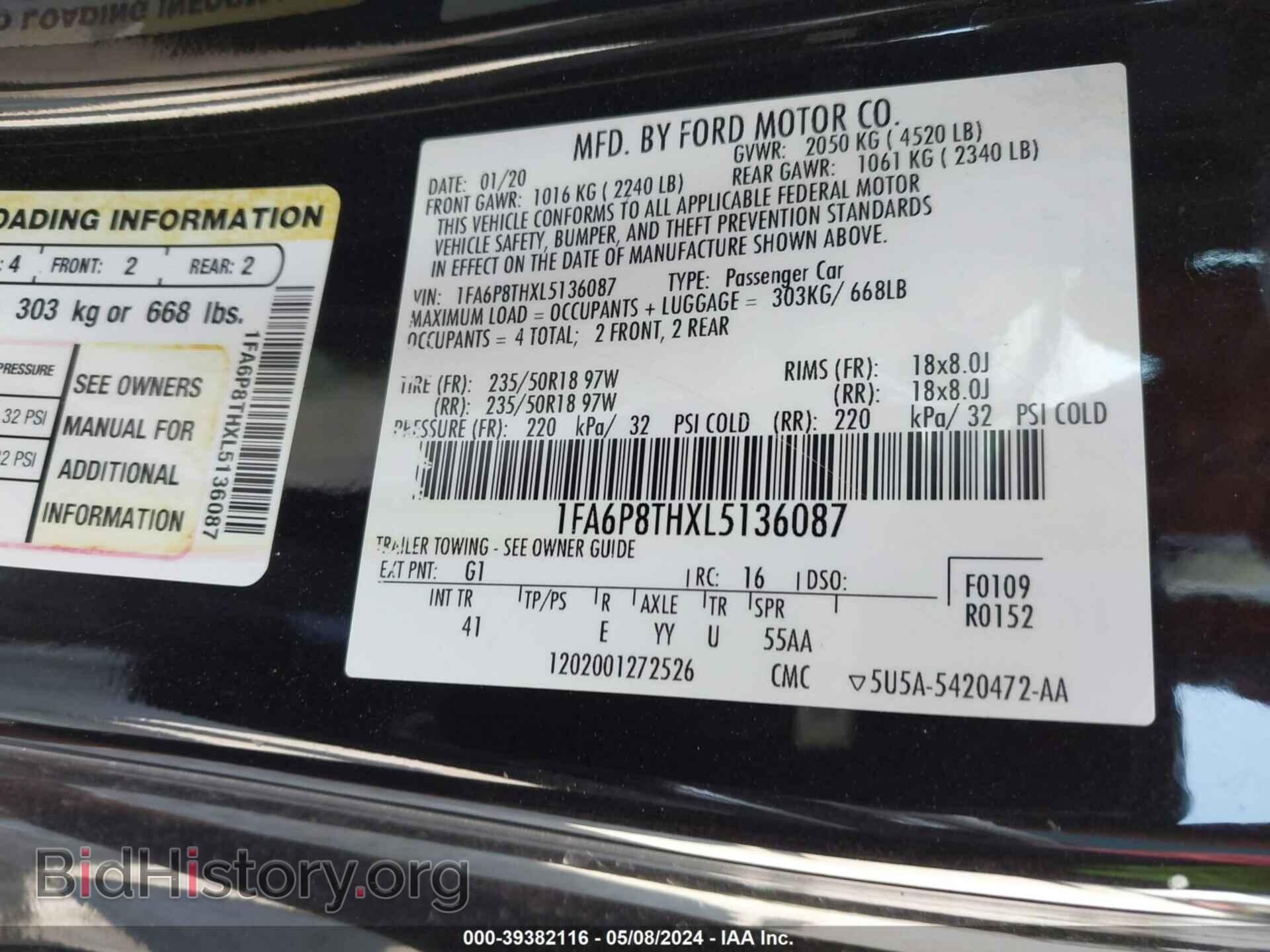 2020 FORD MUSTANG - VIN: 1FA6P8THXL5136087 - Фото 9