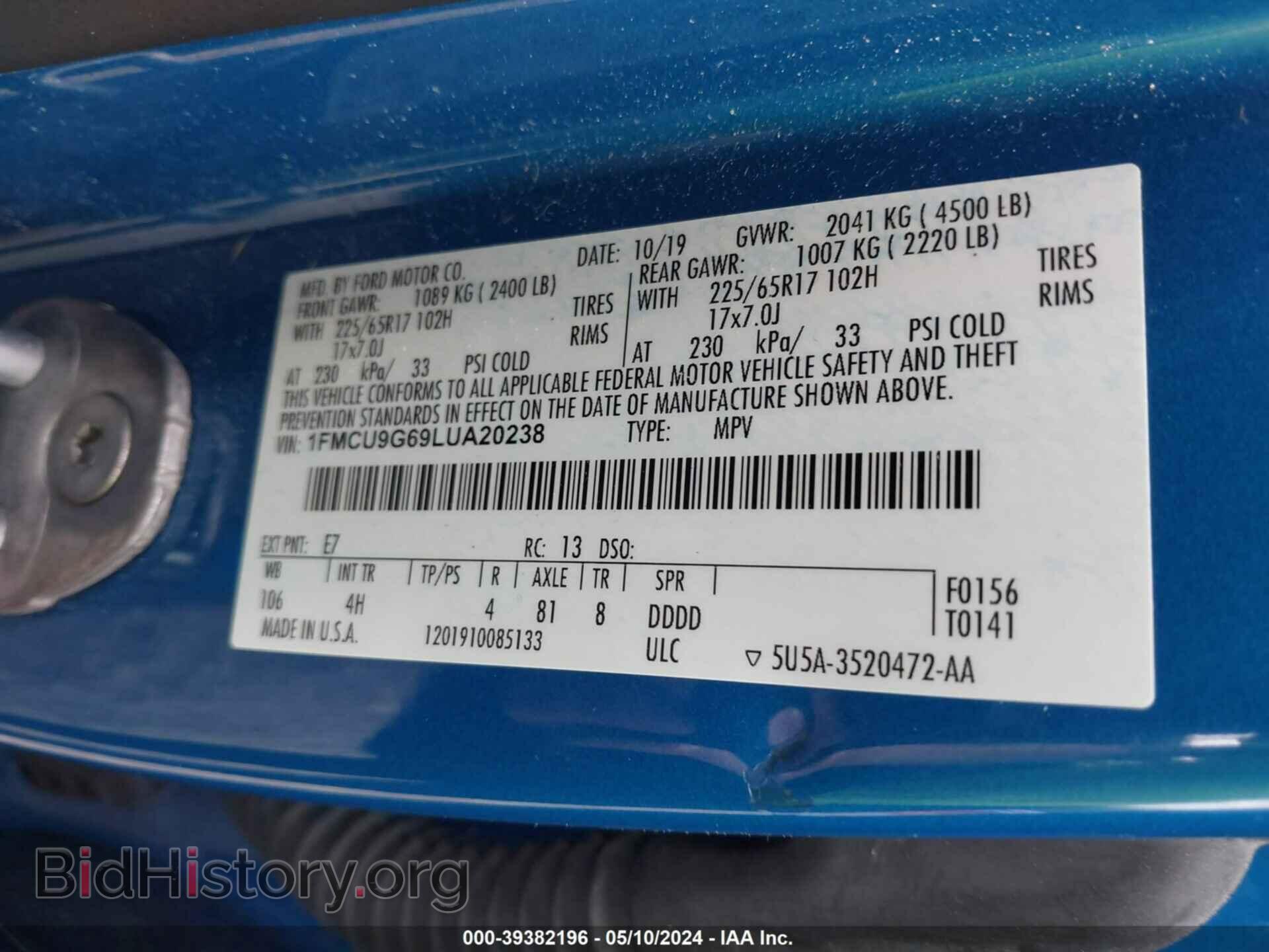 2020 FORD ESCAPE - VIN: 1FMCU9G69LUA20238 - Photo 9
