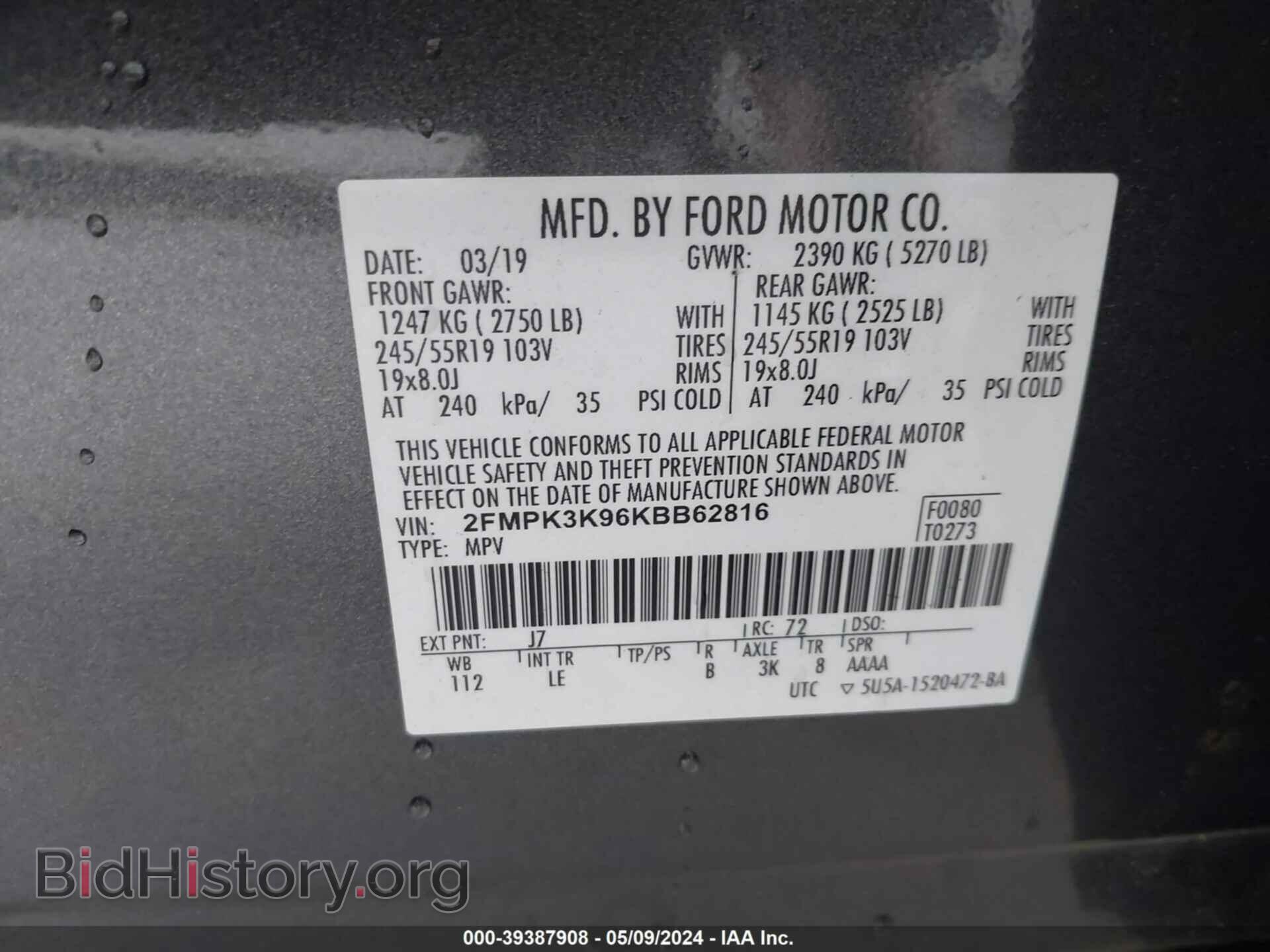 2019 FORD EDGE - VIN: 2FMPK3K96KBB62816 - Photo 9