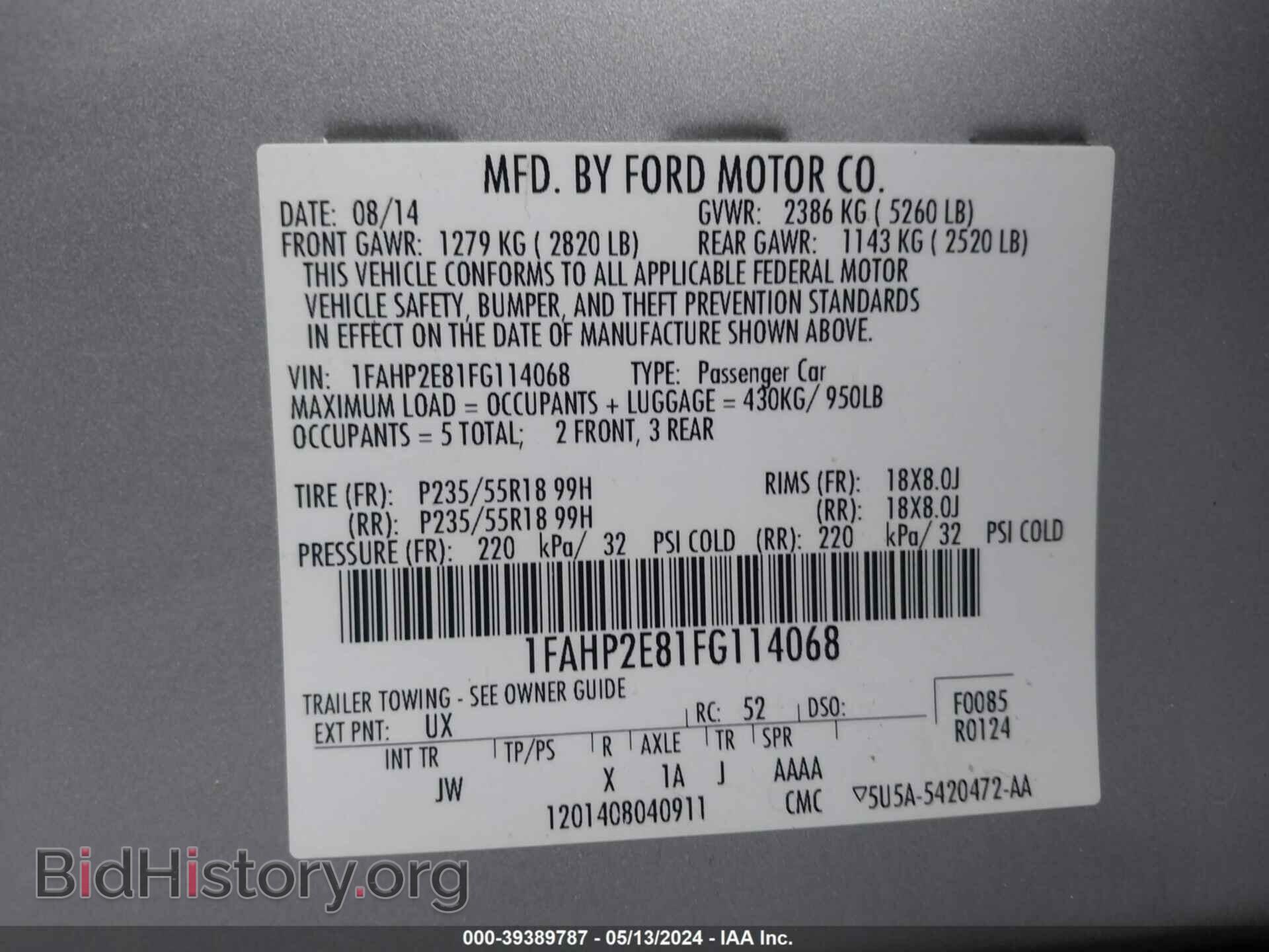 2015 FORD TAURUS - VIN: 1FAHP2E81FG114068 - Фото 9