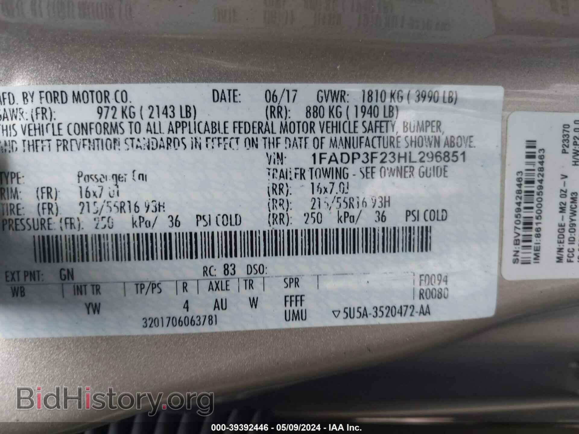 2017 FORD FOCUS - VIN: 1FADP3F23HL296851 - Фото 9