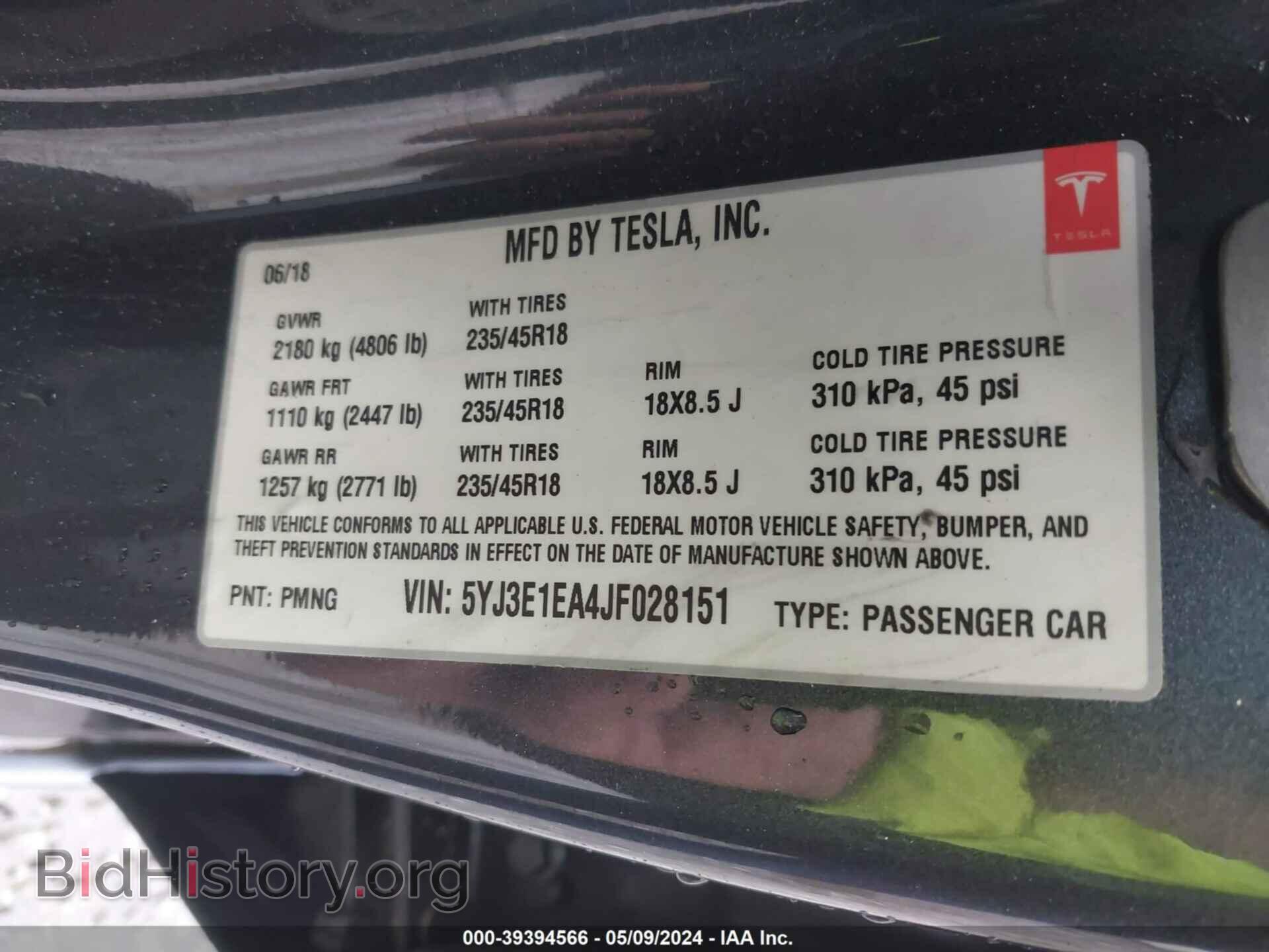 2018 TESLA MODEL 3 - VIN: 5YJ3E1EA4JF028151 - Photo 9