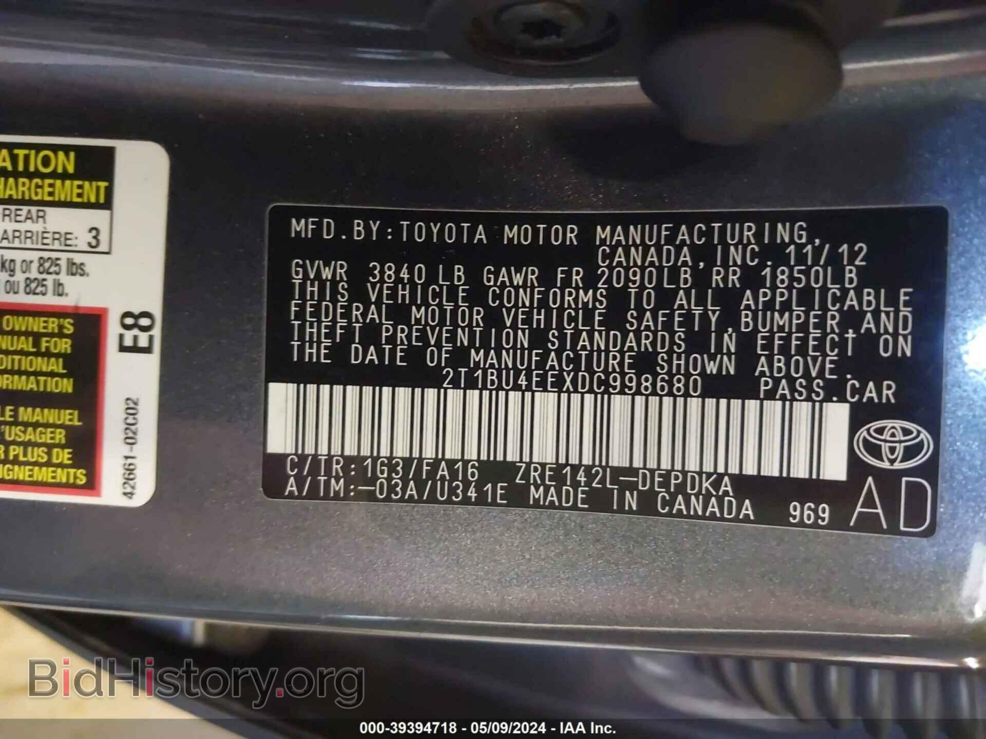 2013 TOYOTA COROLLA - VIN: 2T1BU4EEXDC998680 - Фото 9