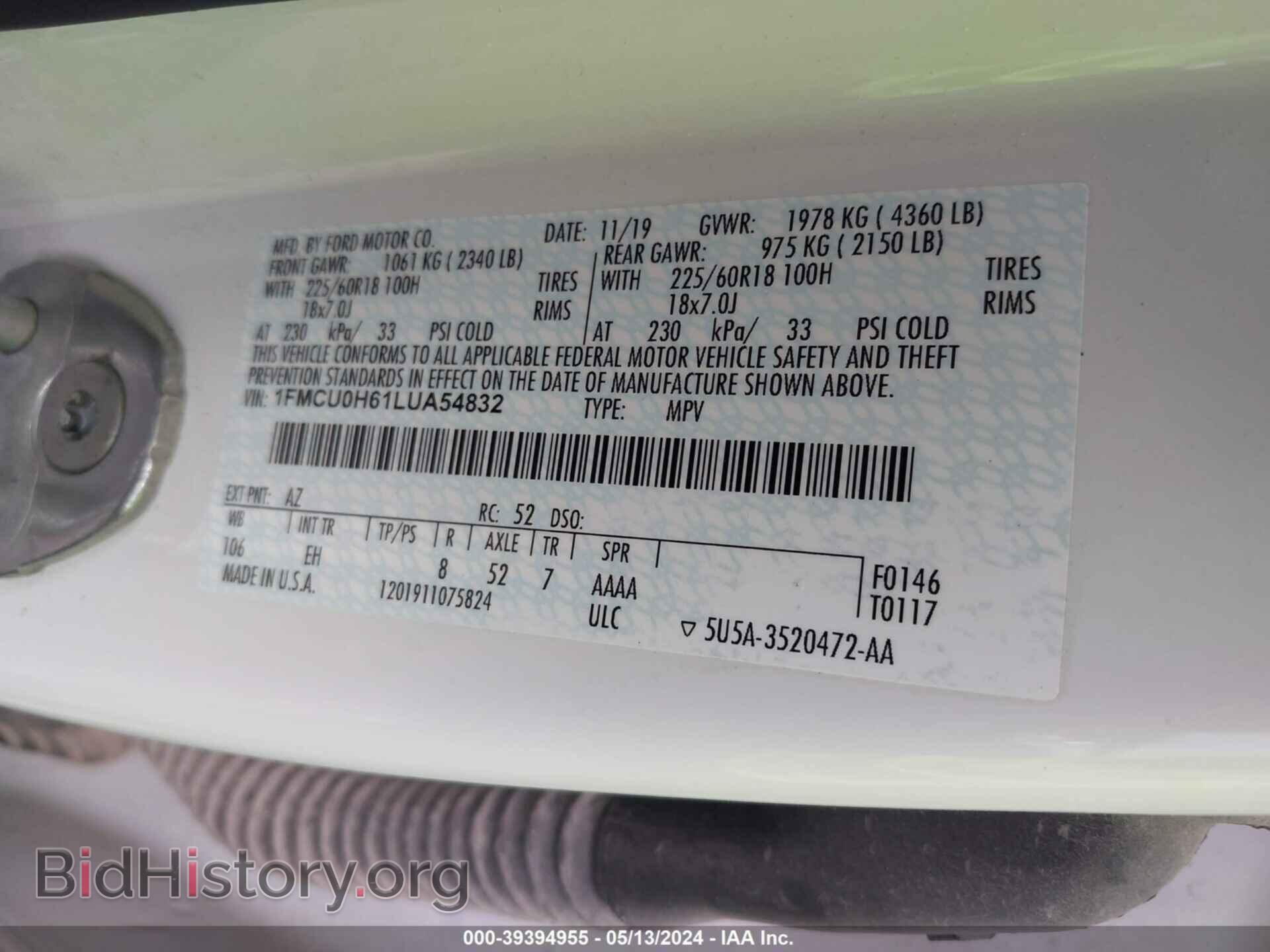 2020 FORD ESCAPE - VIN: 1FMCU0H61LUA54832 - Photo 9